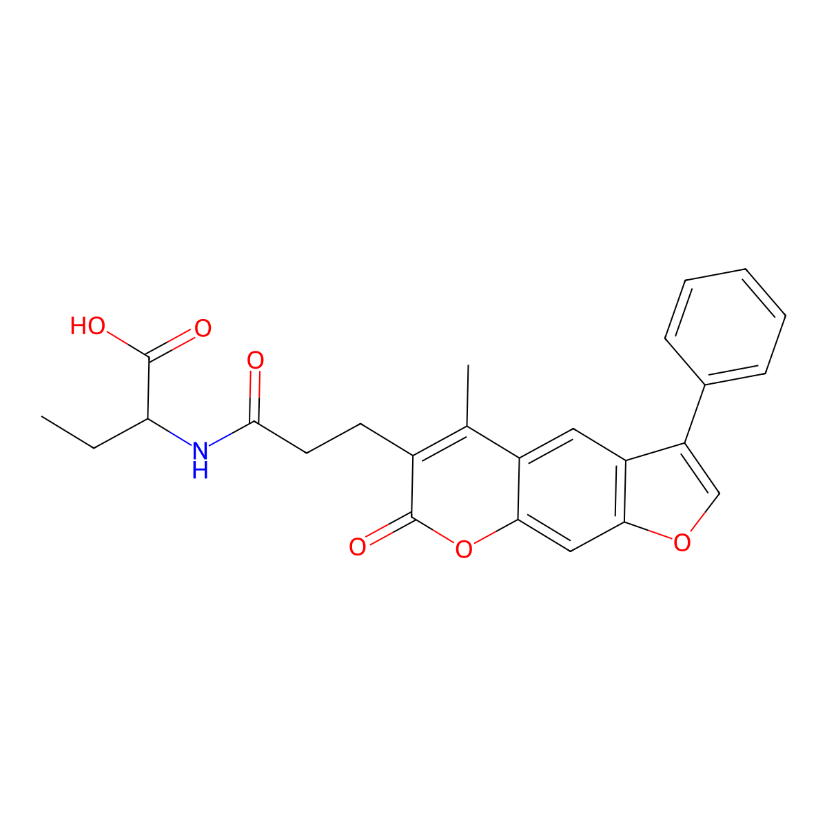 2-{[3-(5-methyl-7-oxo-3-phenyl-7H-furo[3,2-g]chromen-6-yl)propanoyl]amino}butanoic acid molecular structure, CAS 1030619-84-1
