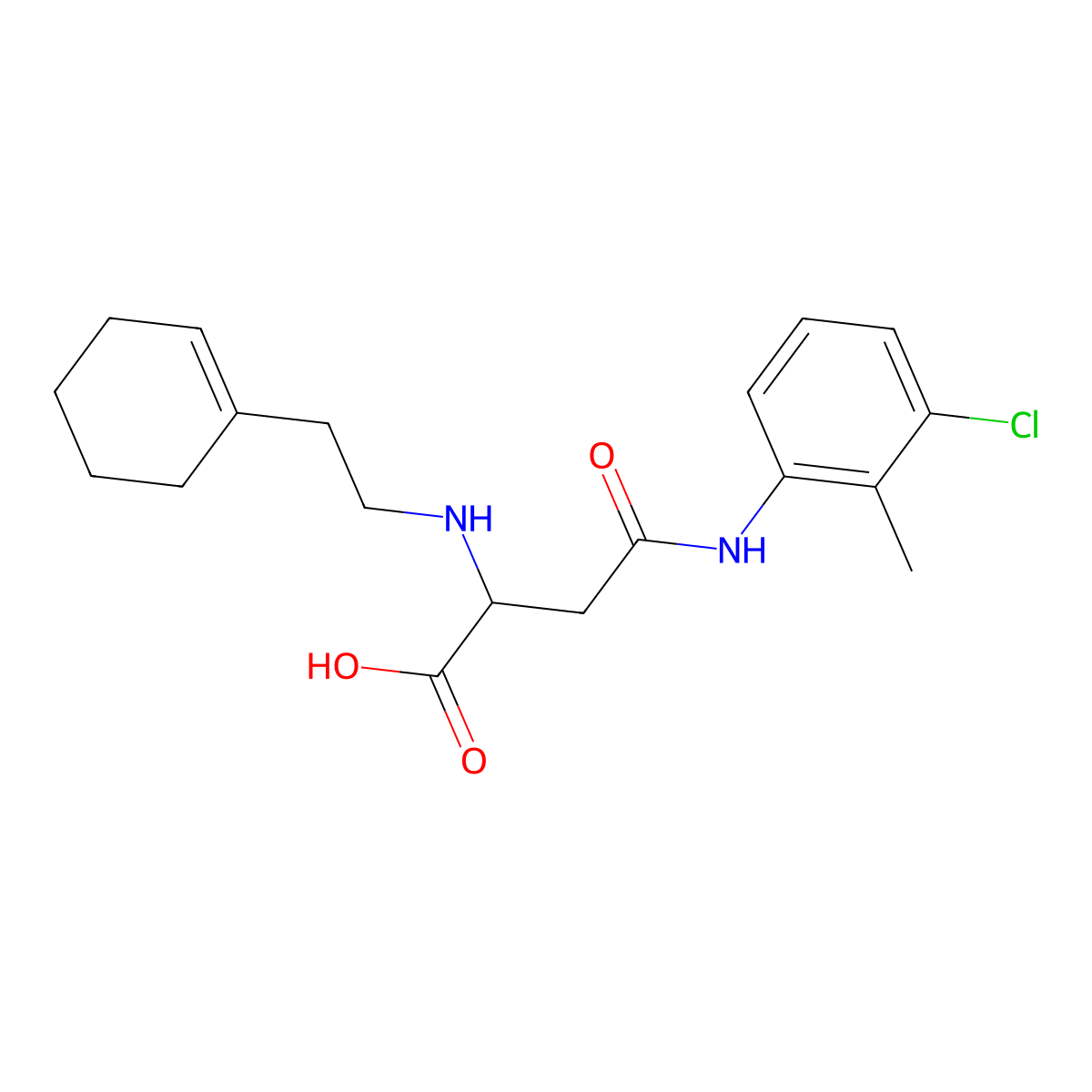 4-(3-Chloro-2-methylanilino)-2-[2-(cyclohexen-1-yl)ethylamino]-4-oxobutanoic acid molecular structure, CAS 1030620-77-9