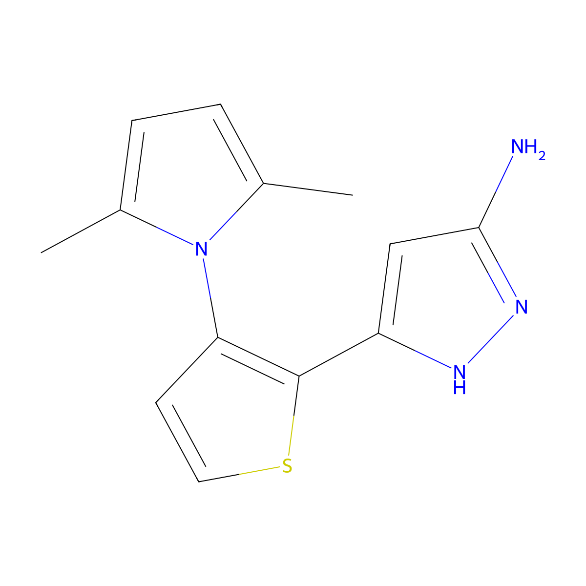 3-[3-(2,5-dimethyl-1H-pyrrol-1-yl)-2-thienyl]-1H-pyrazol-5-amine molecular structure, CAS 1030622-14-0