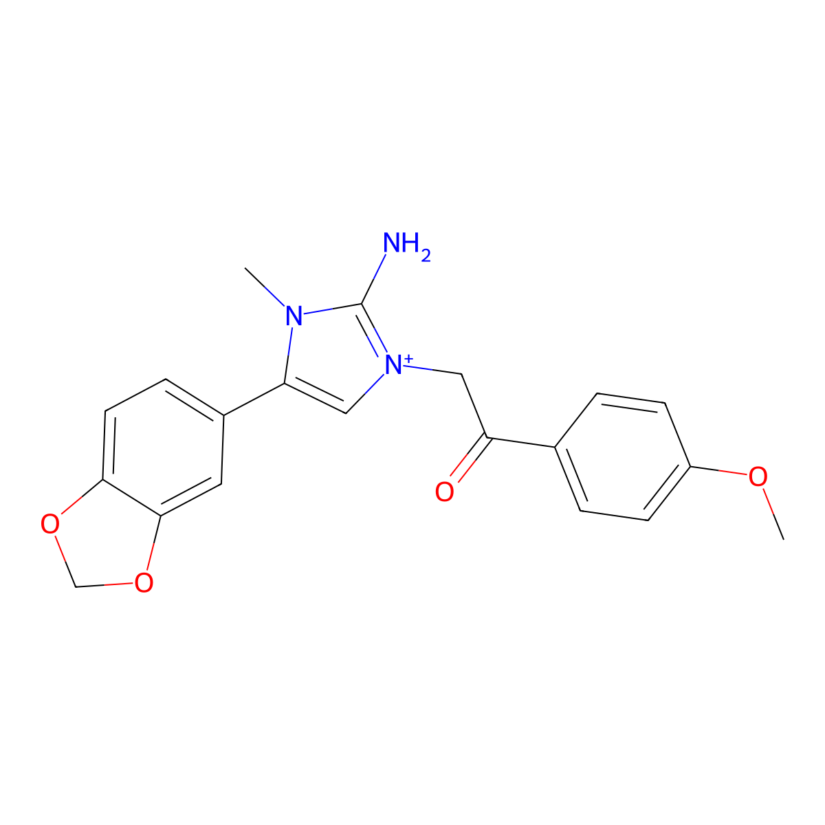 2-amino-5-(1,3-benzodioxol-5-yl)-3-[2-(4-methoxyphenyl)-2-oxoethyl]-1-methyl-1H-imidazol-3-ium molecular structure, CAS 1030622-15-1
