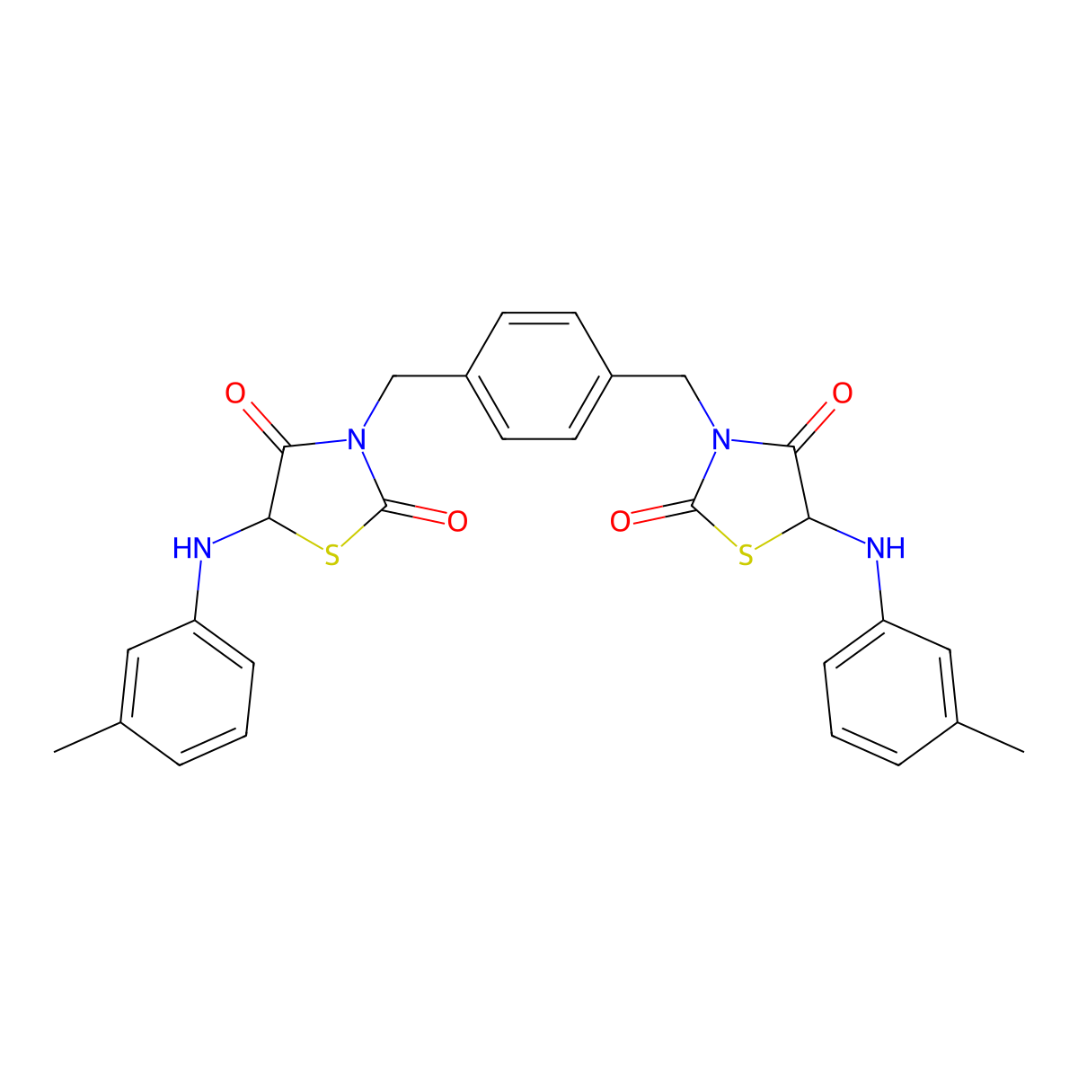 2,4-Thiazolidinedione, 3,3'-[(1,4-phenylene)bis(methylene)]bis[5-[(3-methylphenyl)amino]- molecular structure, CAS 1030625-15-0