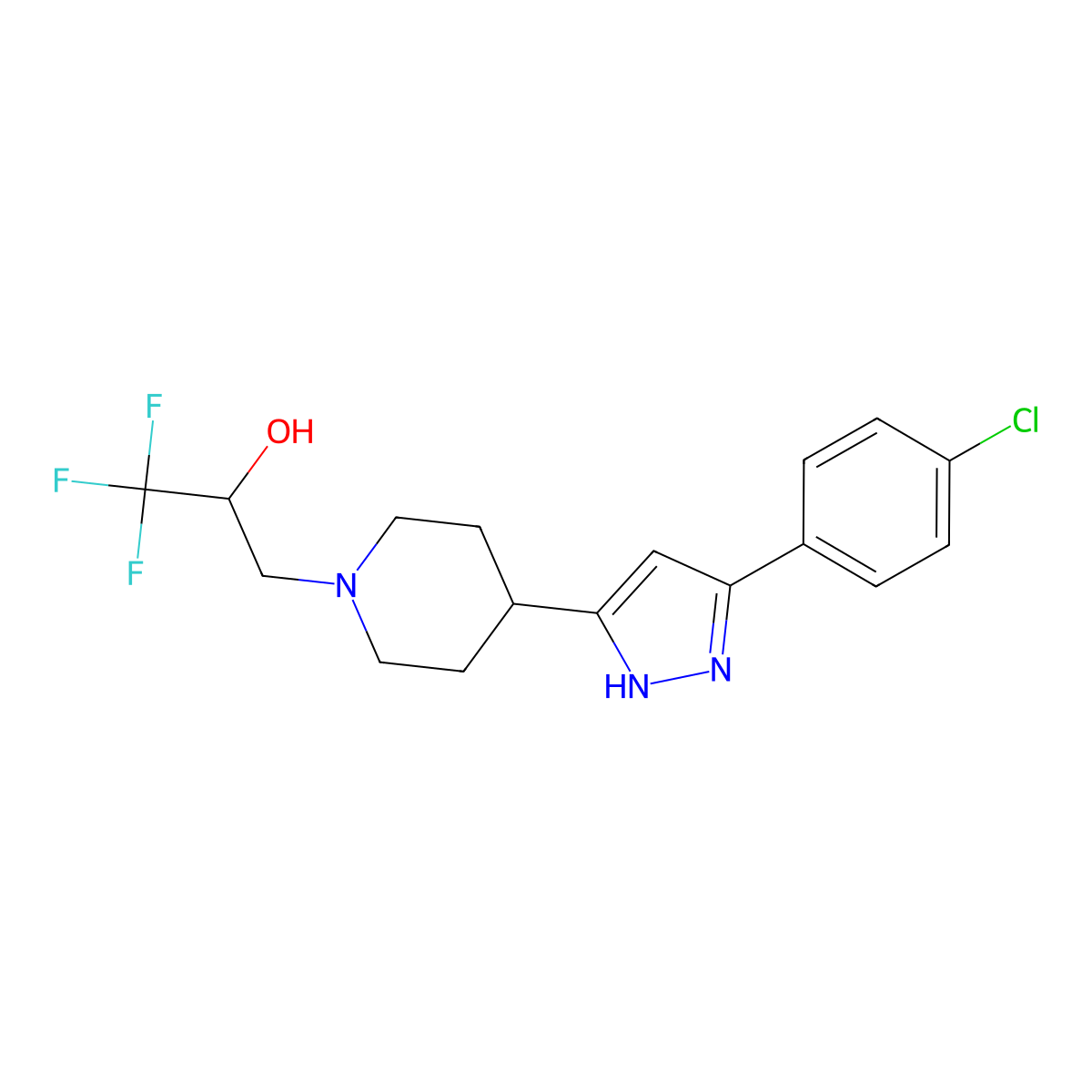 3-{4-[5-(4-chlorophenyl)-1H-pyrazol-3-yl]piperidino}-1,1,1-trifluoro-2-propanol molecular structure, CAS 1030625-58-1