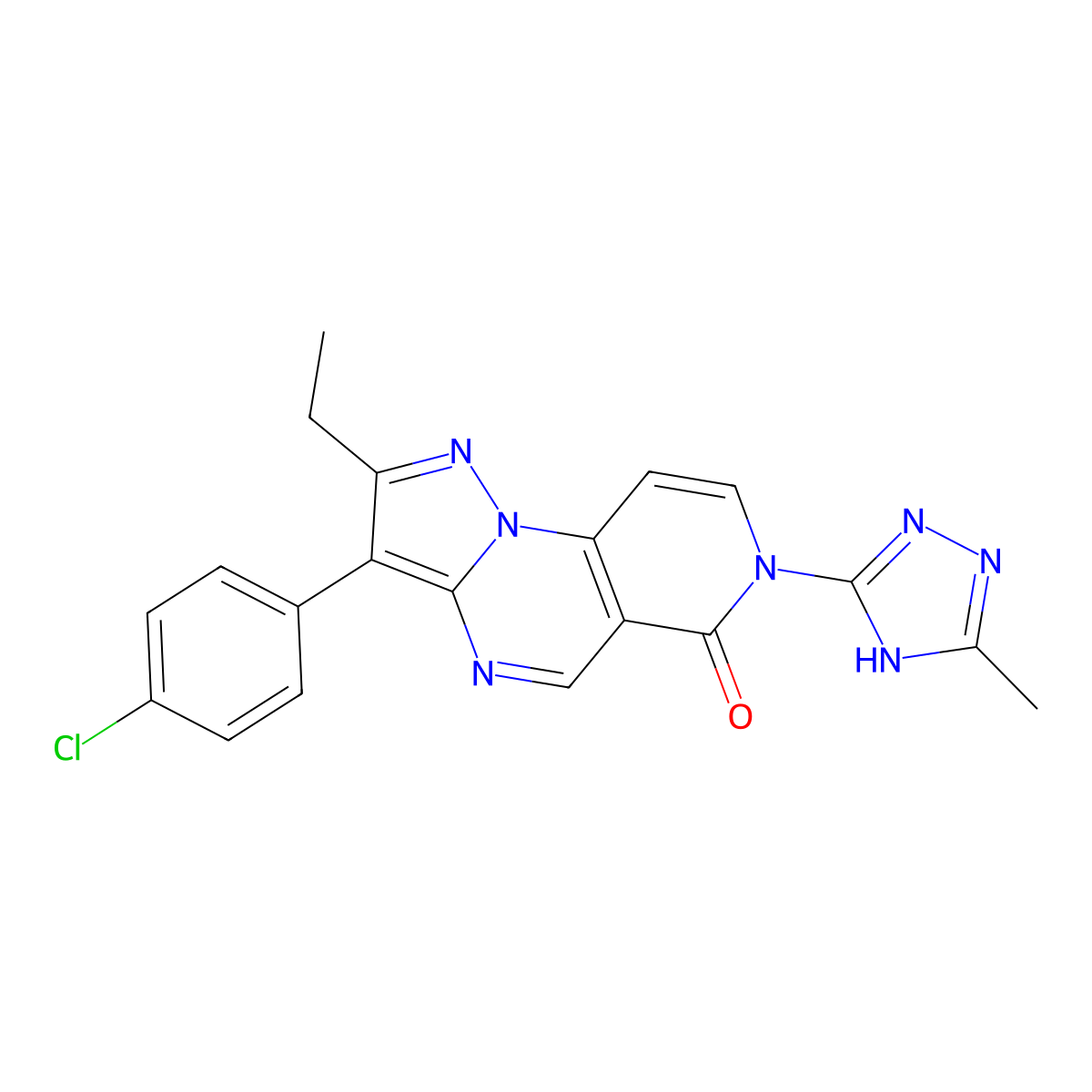 3-(4-chlorophenyl)-2-ethyl-7-(5-methyl-4H-1,2,4-triazol-3-yl)pyrazolo[1,5-a]pyrido[3,4-e]pyrimidin-6(7H)-one molecular structure, CAS 1030653-34-9