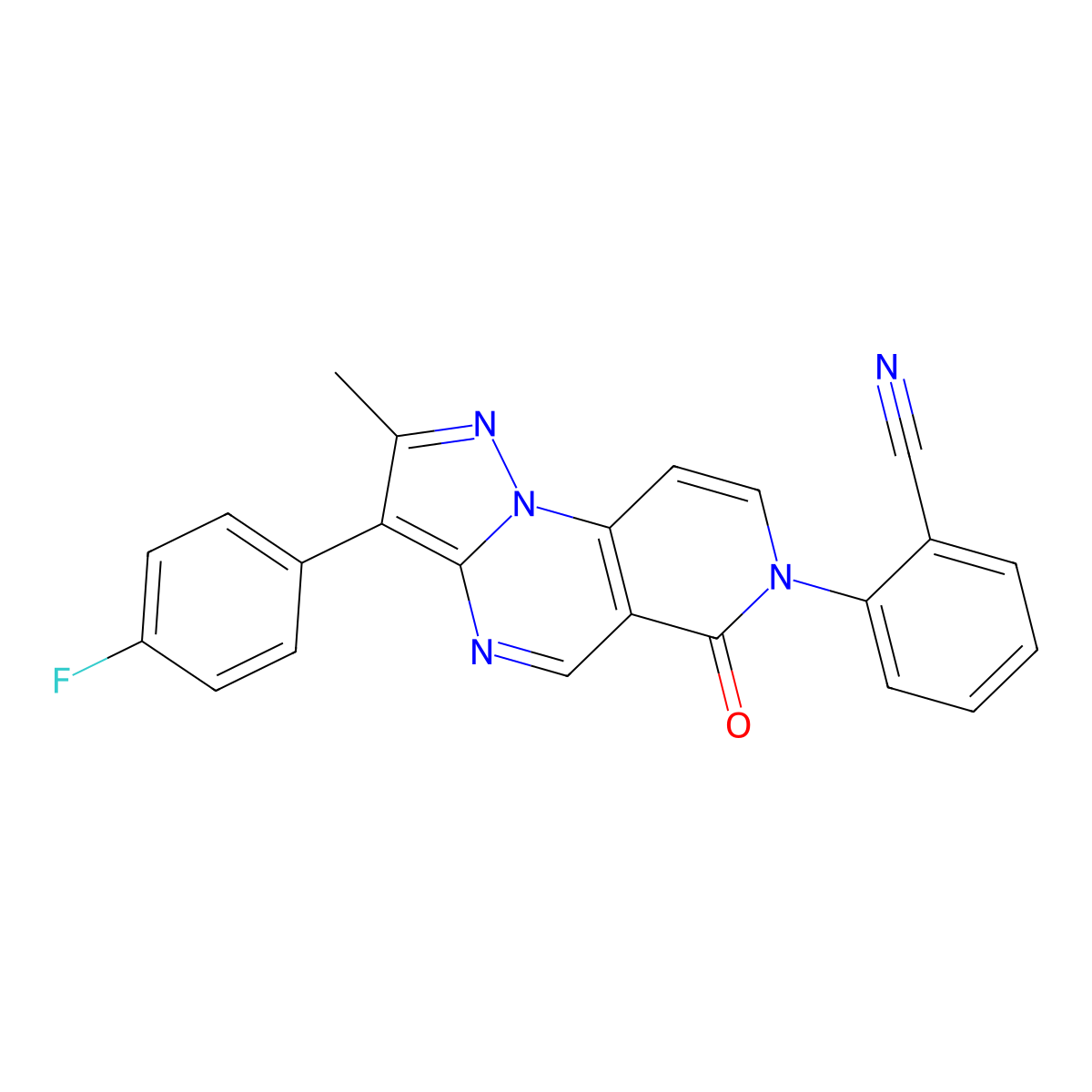 2-[3-(4-fluorophenyl)-2-methyl-6-oxopyrazolo[1,5-a]pyrido[3,4-e]pyrimidin-7(6H)-yl]benzonitrile molecular structure, CAS 1030653-64-5