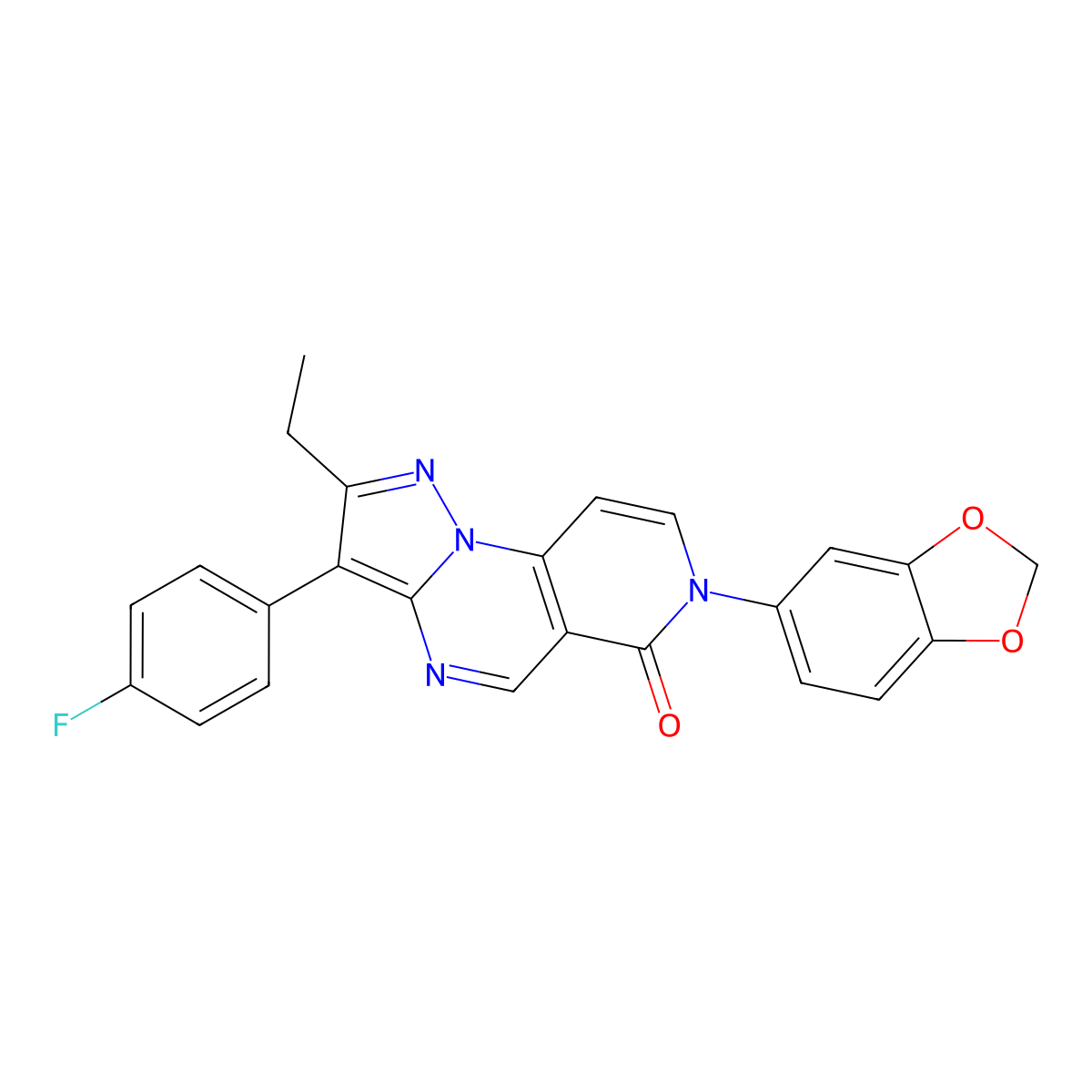 7-(1,3-benzodioxol-5-yl)-2-ethyl-3-(4-fluorophenyl)pyrazolo[1,5-a]pyrido[3,4-e]pyrimidin-6(7H)-one molecular structure, CAS 1030653-78-1