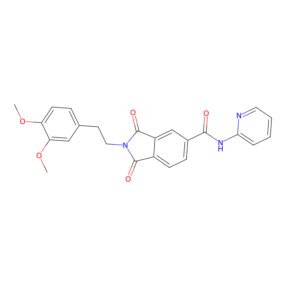 2-[2-(3,4-dimethoxyphenyl)ethyl]-1,3-dioxo-N-(pyridin-2-yl)-2,3-dihydro-1H-isoindole-5-carboxamide molecular structure, CAS 1030671-26-1