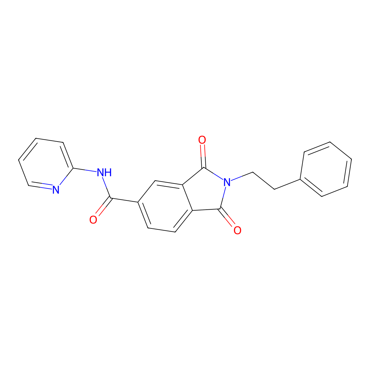 1,3-dioxo-2-(2-phenylethyl)-N-(pyridin-2-yl)-2,3-dihydro-1H-isoindole-5-carboxamide molecular structure, CAS 1030671-38-5