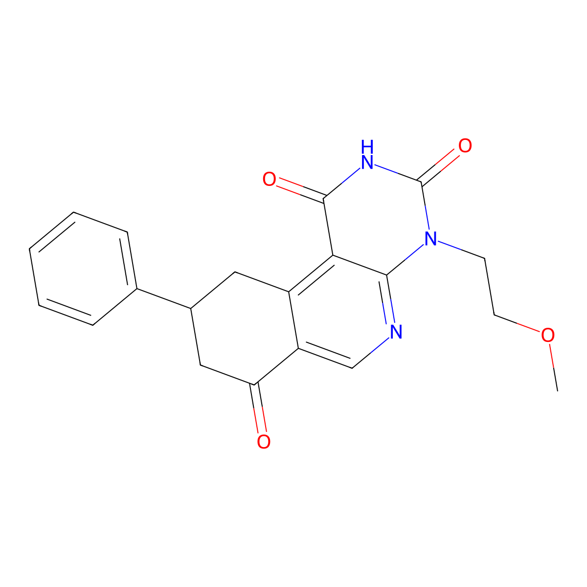 4-(2-methoxyethyl)-9-phenyl-9,10-dihydropyrimido[4,5-c]isoquinoline-1,3,7(2H,4H,8H)-trione molecular structure, CAS 1030672-59-3
