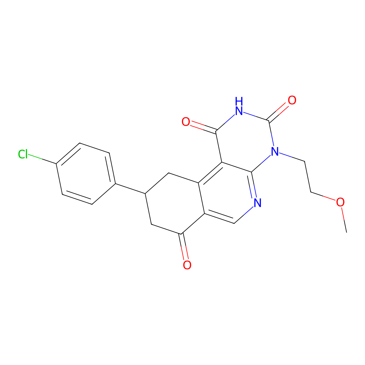 9-(4-chlorophenyl)-4-(2-methoxyethyl)-9,10-dihydropyrimido[4,5-c]isoquinoline-1,3,7(2H,4H,8H)-trione molecular structure, CAS 1030672-74-2