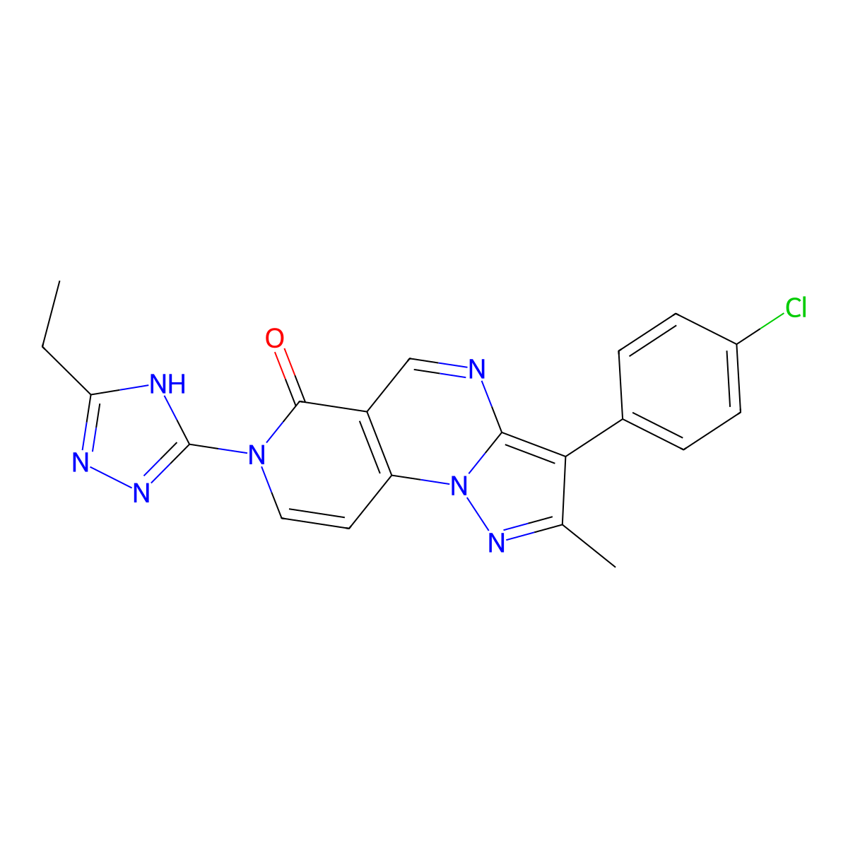 3-(4-chlorophenyl)-7-(5-ethyl-4H-1,2,4-triazol-3-yl)-2-methylpyrazolo[1,5-a]pyrido[3,4-e]pyrimidin-6(7H)-one molecular structure, CAS 1030673-28-9