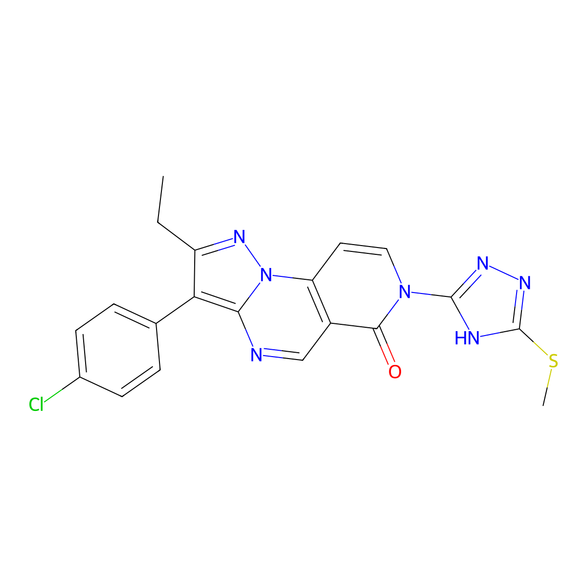3-(4-chlorophenyl)-2-ethyl-7-[5-(methylthio)-4H-1,2,4-triazol-3-yl]pyrazolo[1,5-a]pyrido[3,4-e]pyrimidin-6(7H)-one molecular structure, CAS 1030673-38-1