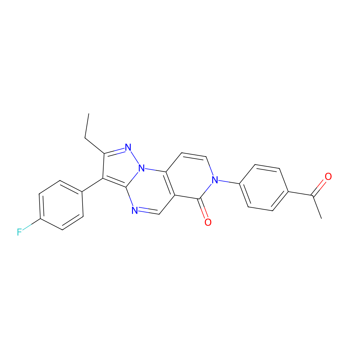 7-(4-acetylphenyl)-2-ethyl-3-(4-fluorophenyl)pyrazolo[1,5-a]pyrido[3,4-e]pyrimidin-6(7H)-one molecular structure, CAS 1030673-78-9