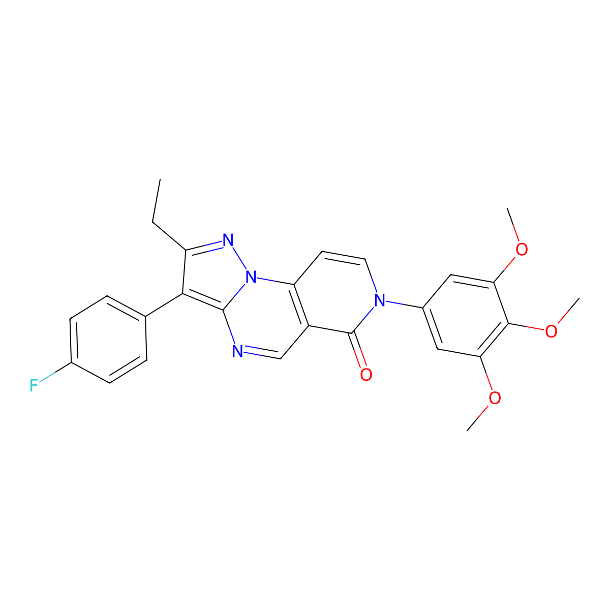 2-ethyl-3-(4-fluorophenyl)-7-(3,4,5-trimethoxyphenyl)pyrazolo[1,5-a]pyrido[3,4-e]pyrimidin-6(7H)-one molecular structure, CAS 1030673-83-6