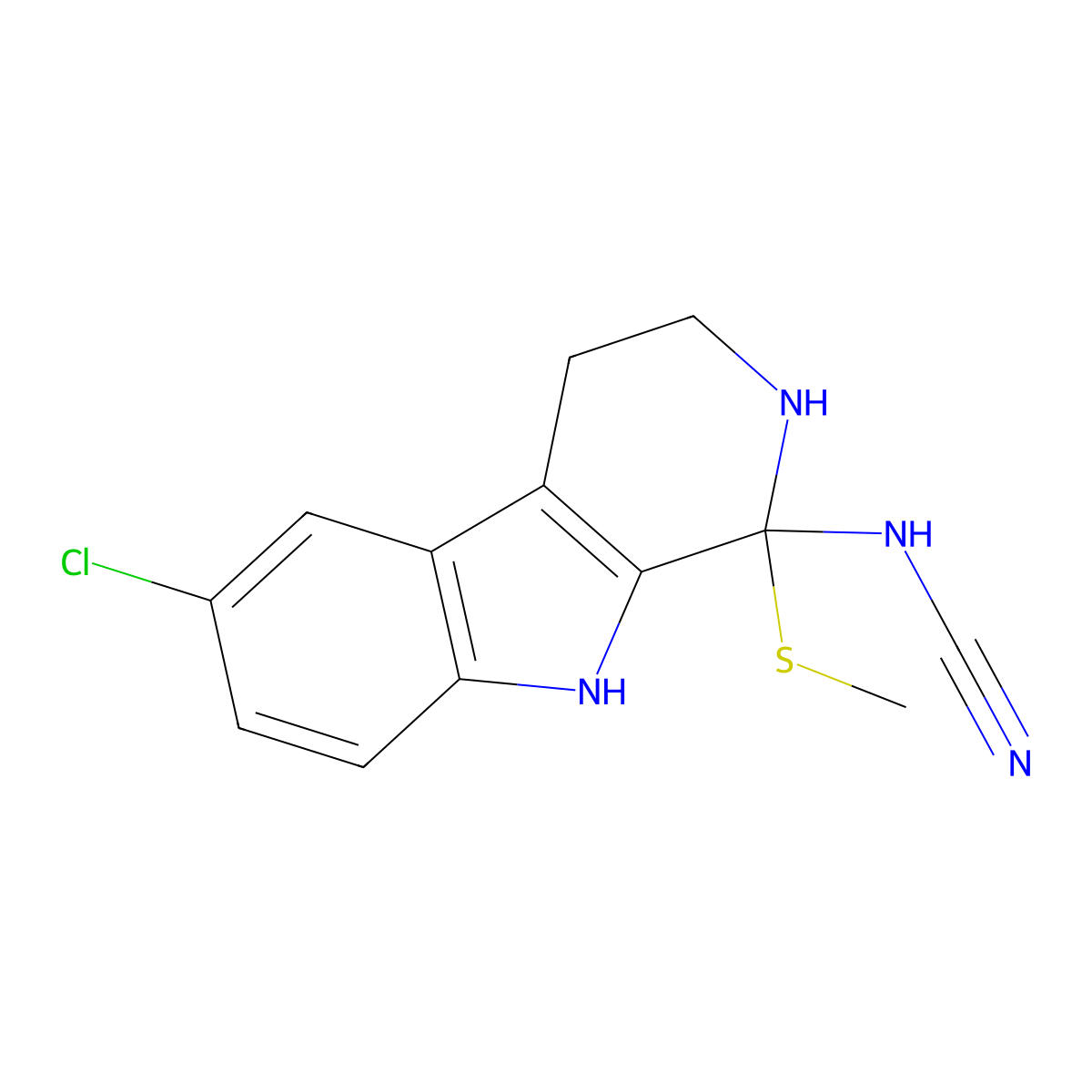 [6-chloro-1-(methylsulfanyl)-2,3,4,9-tetrahydro-1H-beta-carbolin-1-yl]cyanamide molecular structure, CAS 1030697-97-2