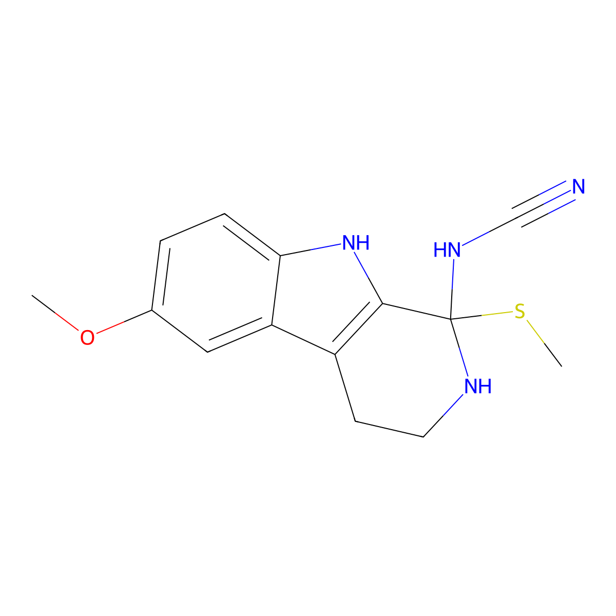 [6-methoxy-1-(methylsulfanyl)-2,3,4,9-tetrahydro-1H-beta-carbolin-1-yl]cyanamide molecular structure, CAS 1030698-04-4