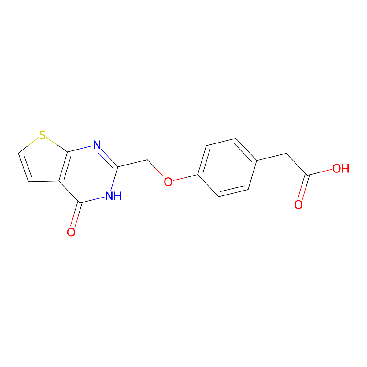 2-[4-({4-oxo-3H,4H-thieno[2,3-d]pyrimidin-2-yl}methoxy)phenyl]acetic acid molecular structure, CAS 1030775-24-6