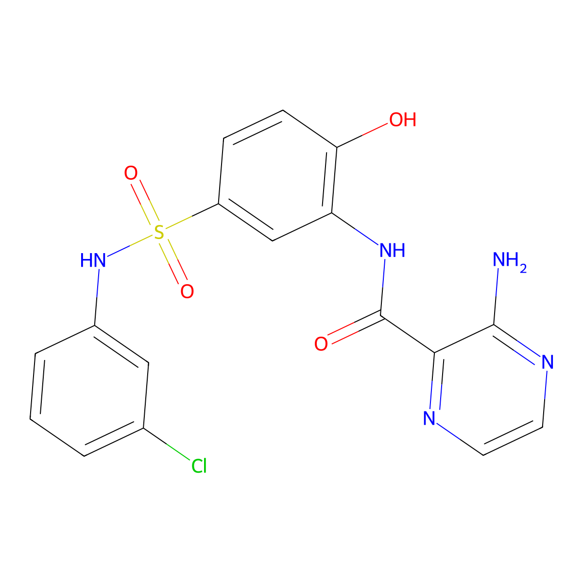 3-amino-N-{5-[(3-chlorophenyl)sulfamoyl]-2-hydroxyphenyl}pyrazine-2-carboxamide molecular structure, CAS 1030798-48-1