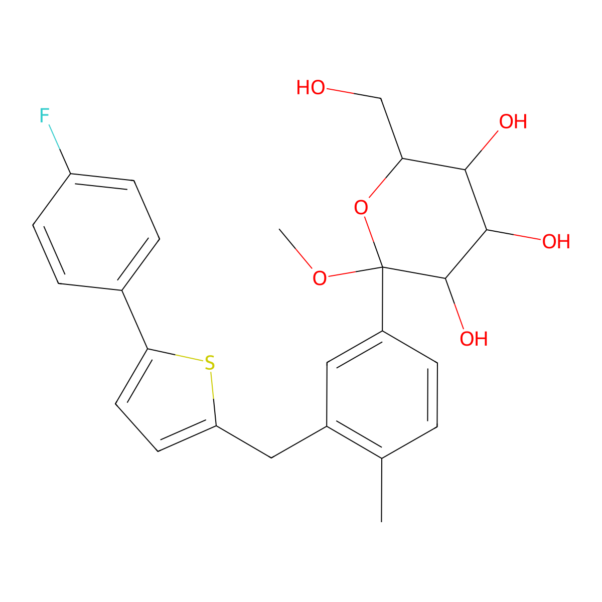 (3R,4S,5S,6R)-2-(3-((5-(4-Fluorophenyl)thiophen-2-yl)methyl)-4-methylphenyl)-6-(hydroxymethyl)-2-methoxytetrahydro-2H-pyran-3,4,5-triol molecular structure, CAS 1030825-21-8