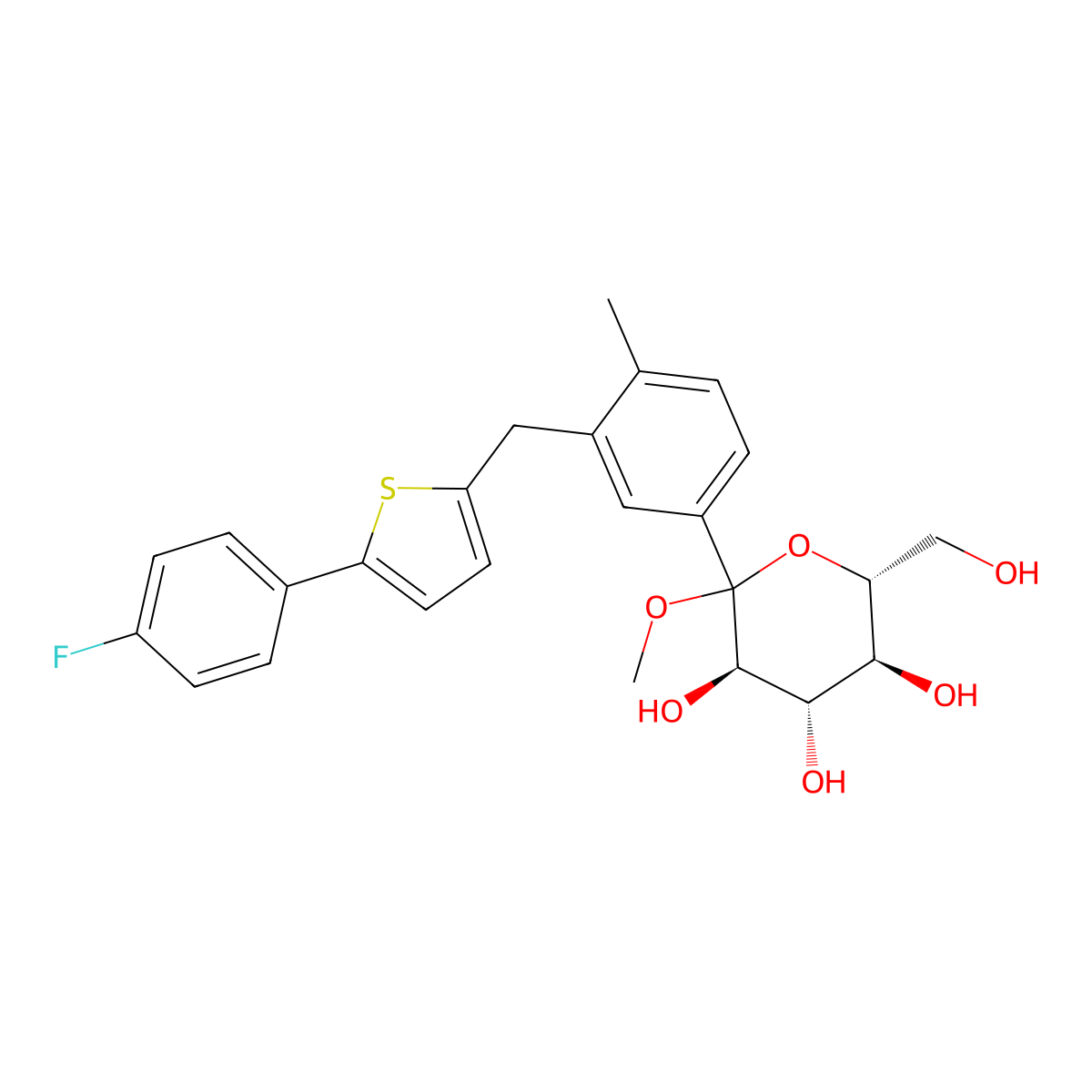 (3R,4S,5S,6R)-2-(3-((5-(4-Fluorophenyl)thiophen-2-yl)methyl)-4-methylphenyl)-6-(hydroxymethyl)-2-methoxytetrahydro-2H-pyran-3,4,5-triol molecular structure, CAS 1030825-21-8