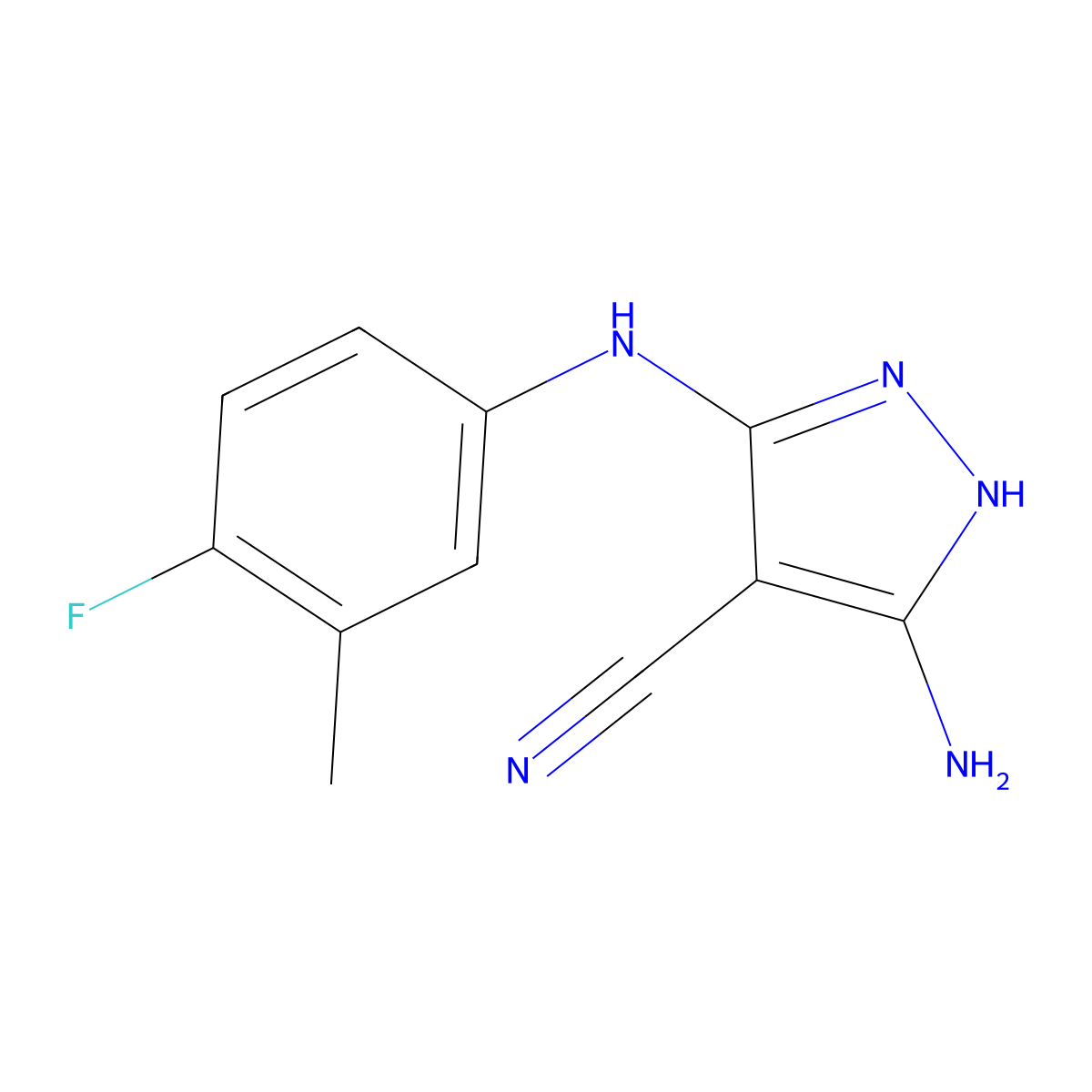 5-amino-3-(4-fluoro-3-methylanilino)-1H-pyrazole-4-carbonitrile molecular structure, CAS 1030827-94-1
