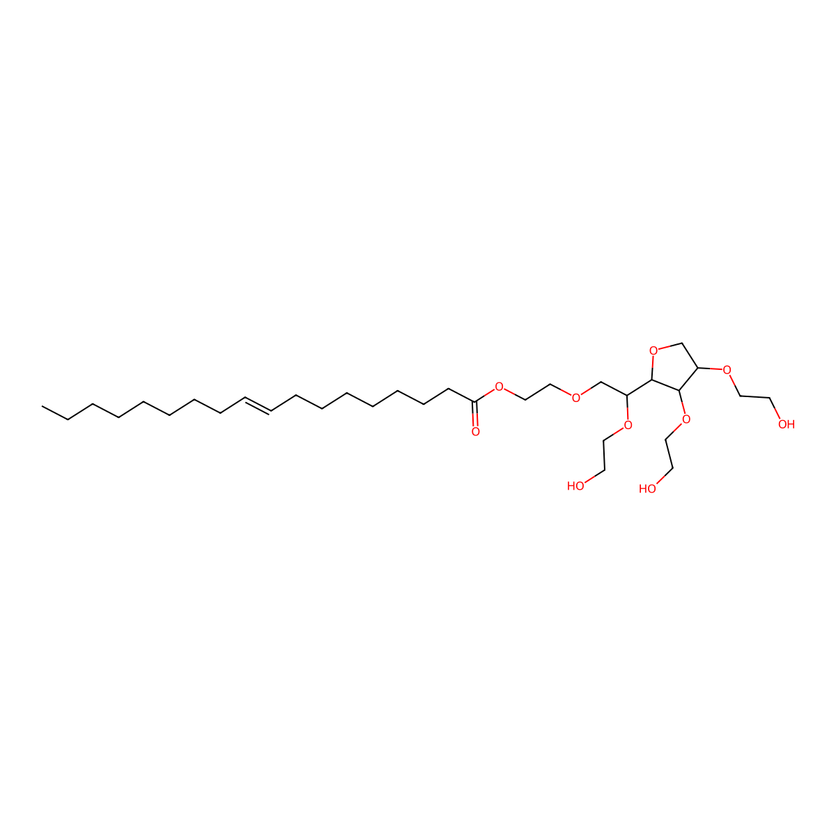 2-(2-(3,4-Bis(2-hydroxyethoxy)tetrahydro-2-furanyl)-2-(2-hydroxyethoxy)ethoxy)ethyl 9-octadecenoate molecular structure, CAS 1030828-02-4