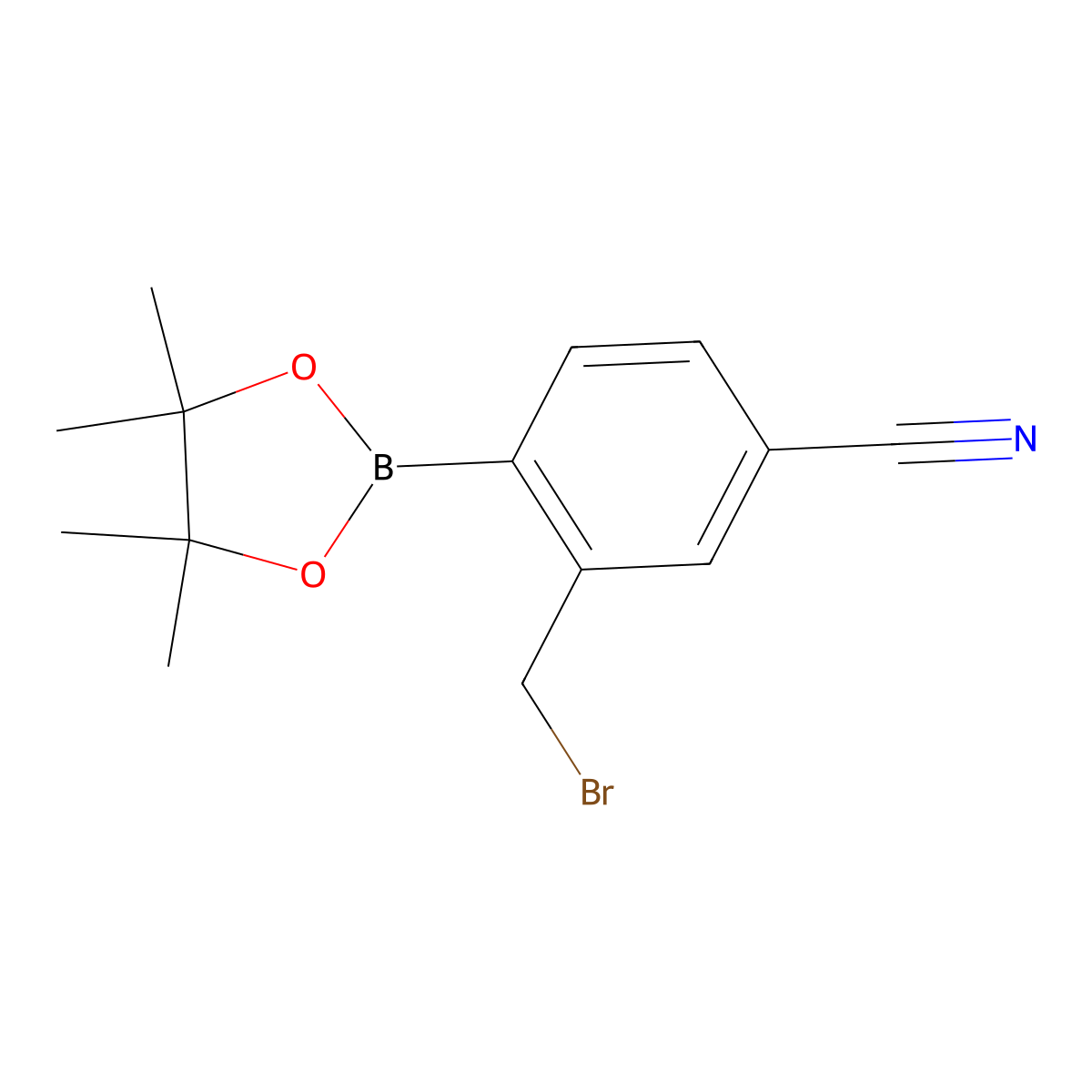 3-(Bromomethyl)-4-(4,4,5,5-tetramethyl-1,3,2-dioxaborolan-2-yl)benzonitrile molecular structure, CAS 1030832-26-8