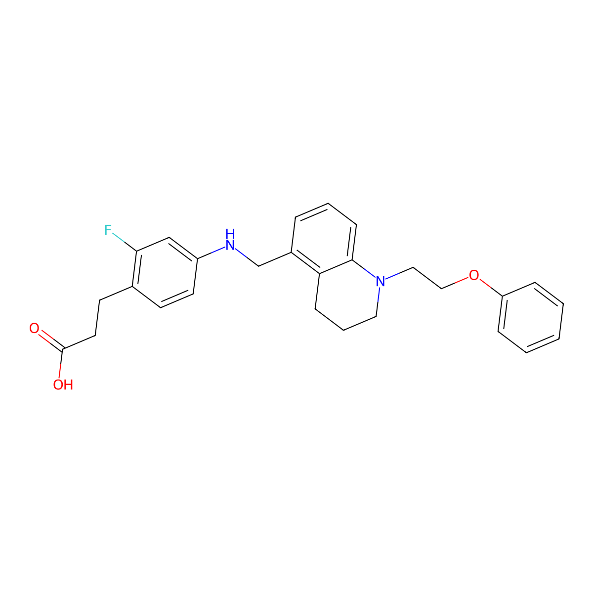 3-[2-fluoro-4-[[1-(2-phenoxyethyl)-3,4-dihydro-2H-quinolin-5-yl]methylamino]phenyl]propanoic acid molecular structure, CAS 1030846-42-4