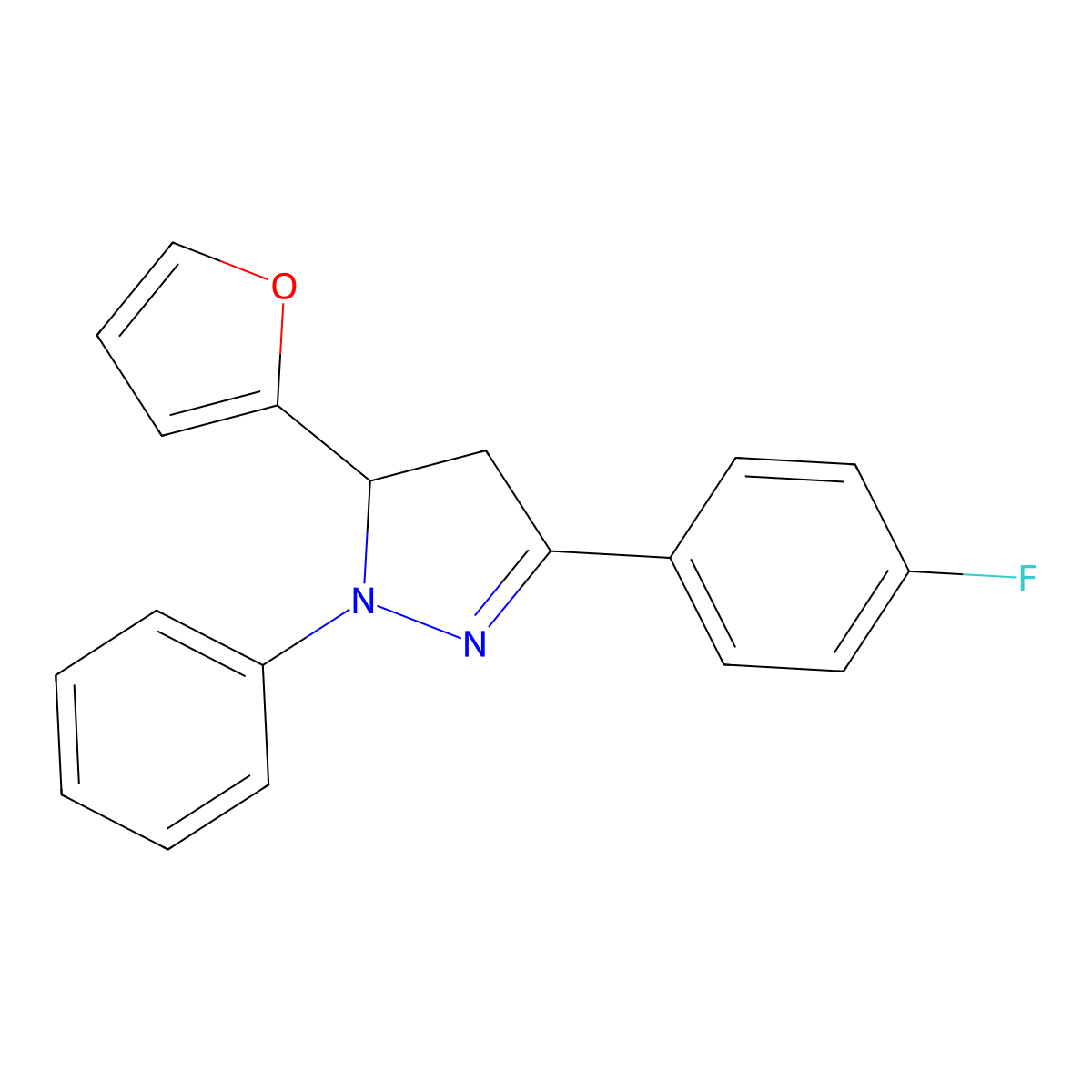 3-(4-Fluorophenyl)-5-(2-furyl)-1-phenyl-4,5-dihydro-1H-pyrazole molecular structure, CAS 103085-24-1