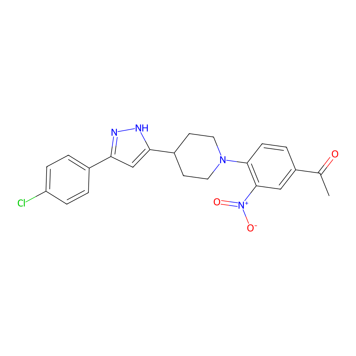 1-(4-{4-[5-(4-chlorophenyl)-1H-pyrazol-3-yl]piperidino}-3-nitrophenyl)-1-ethanone molecular structure, CAS 1030856-24-6