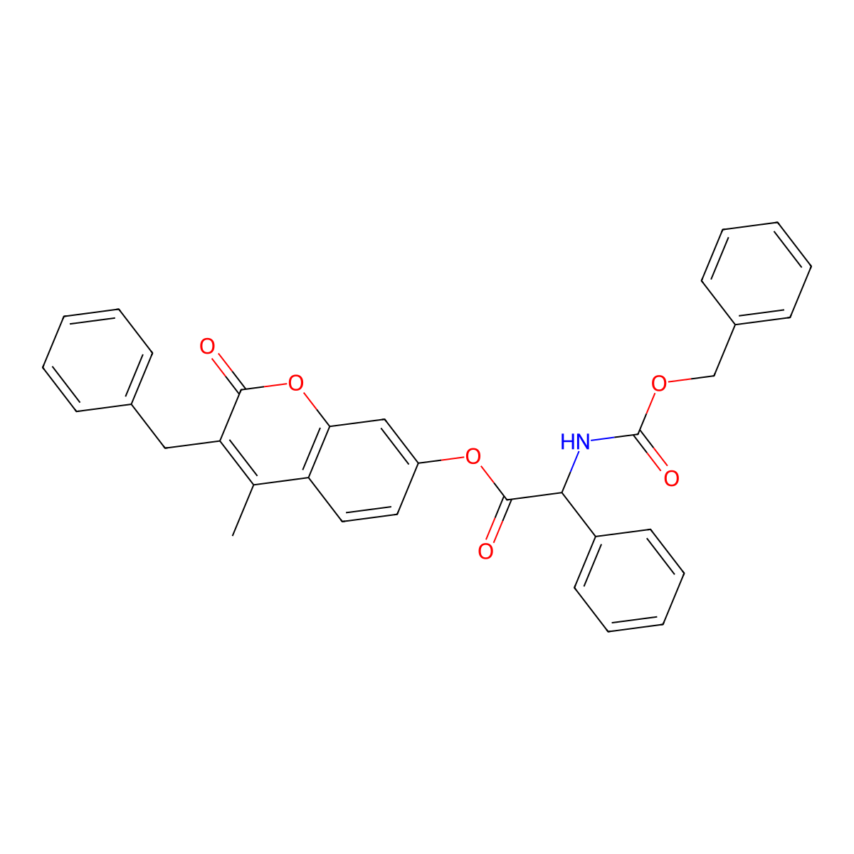 3-benzyl-4-methyl-2-oxo-2H-chromen-7-yl {[(benzyloxy)carbonyl]amino}(phenyl)acetate molecular structure, CAS 1030879-93-6