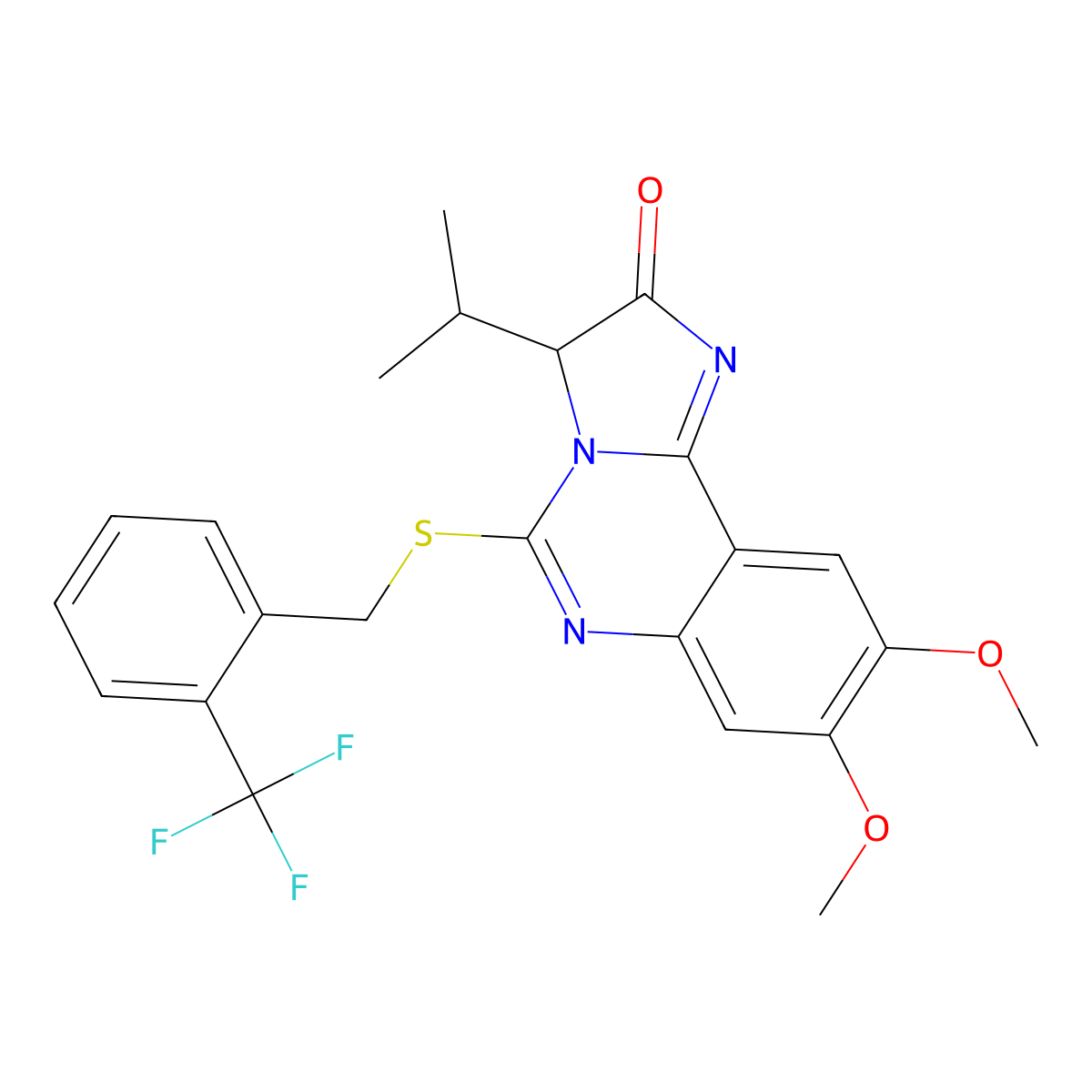 3-isopropyl-8,9-dimethoxy-5-{[2-(trifluoromethyl)benzyl]sulfanyl}imidazo[1,2-c]quinazolin-2(3H)-one molecular structure, CAS 1030881-50-5