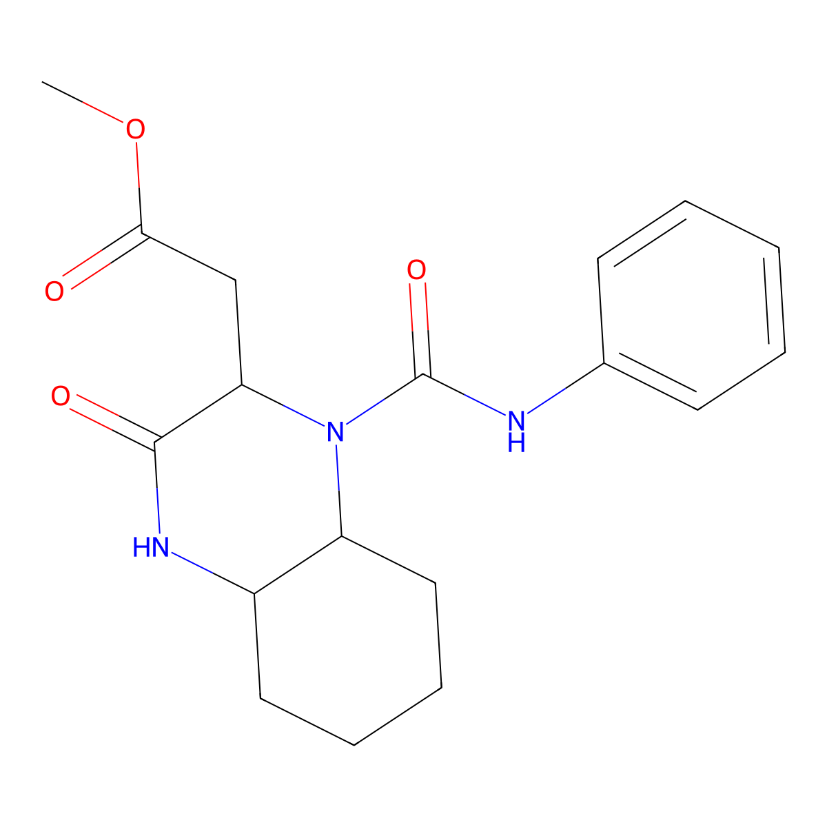 methyl 2-[4-oxo-2-(N-phenylcarbamoyl)-2,5-diazabicyclo[4.4.0]dec-3-yl]acetate molecular structure, CAS 1030900-28-7