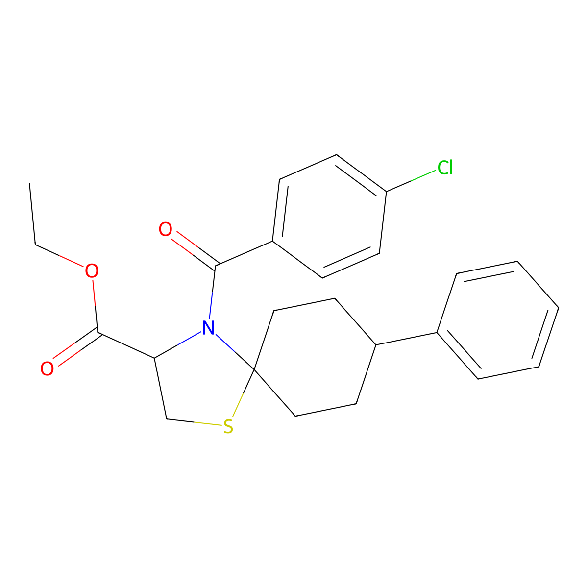 Ethyl 4-(4-chlorobenzoyl)-8-phenyl-1-thia-4-azaspiro[4.5]decane-3-carboxylate molecular structure, CAS 1030920-60-5