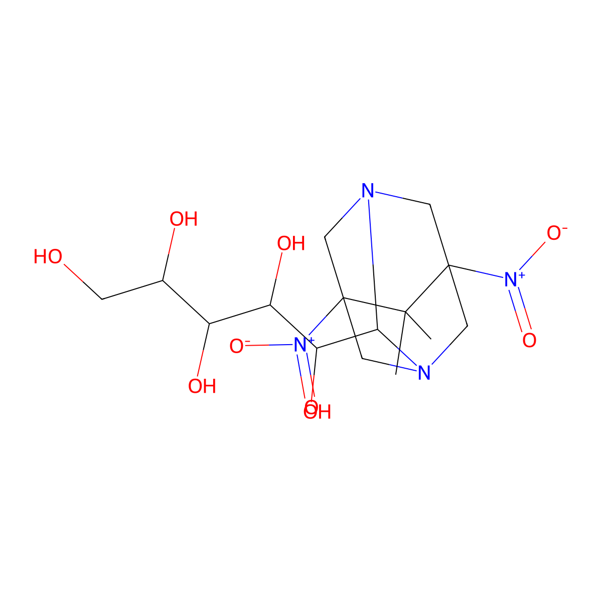 1-C-(6,6-dimethyl-5,7-dinitro-1,3-diazatricyclo[3.3.1.1~3,7~]dec-2-yl)pentitol molecular structure, CAS 1030928-35-8