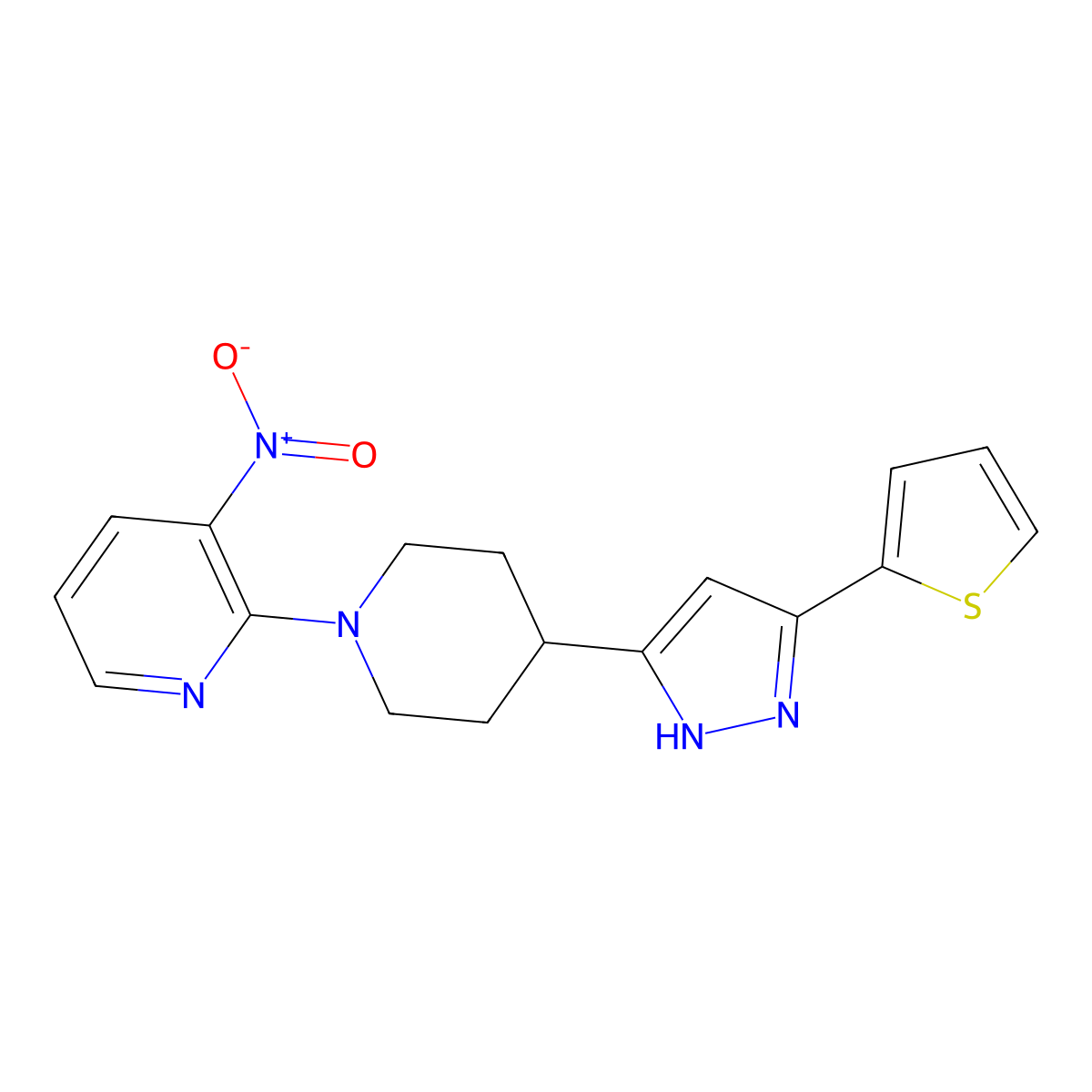 1-(3-nitro-2-pyridinyl)-4-[5-(2-thienyl)-1H-pyrazol-3-yl]piperidine molecular structure, CAS 1030937-65-5