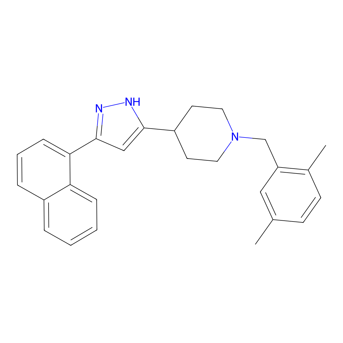 1-[(2,5-dimethylphenyl)methyl]-4-(3-naphthalen-1-yl-1H-pyrazol-5-yl)piperidine molecular structure, CAS 1030939-19-5