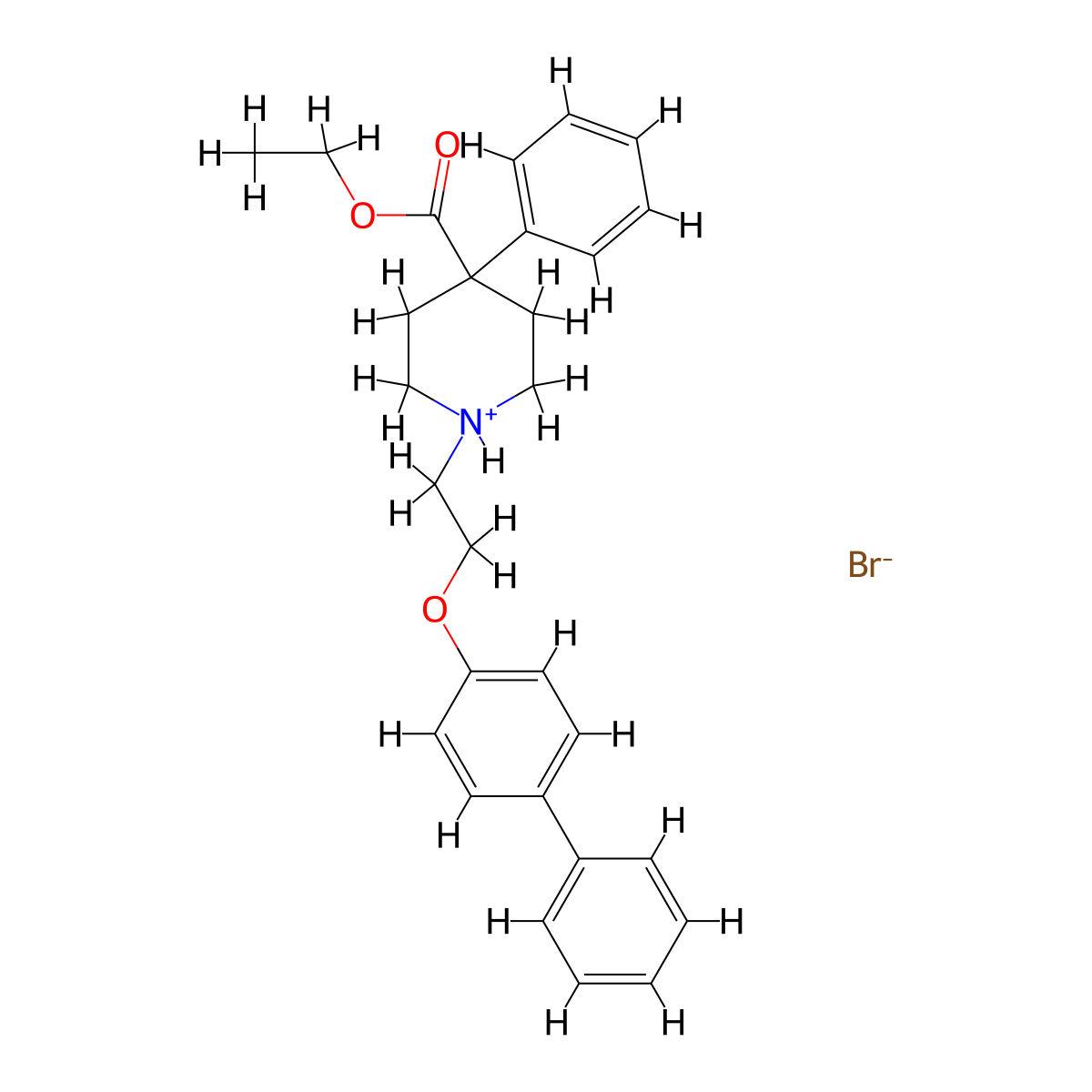 Isonipecotic acid, 1-(2-(4-biphenylyloxy)ethyl)-4-phenyl-, ethyl ester, hydrobromide molecular structure, CAS 103097-50-3