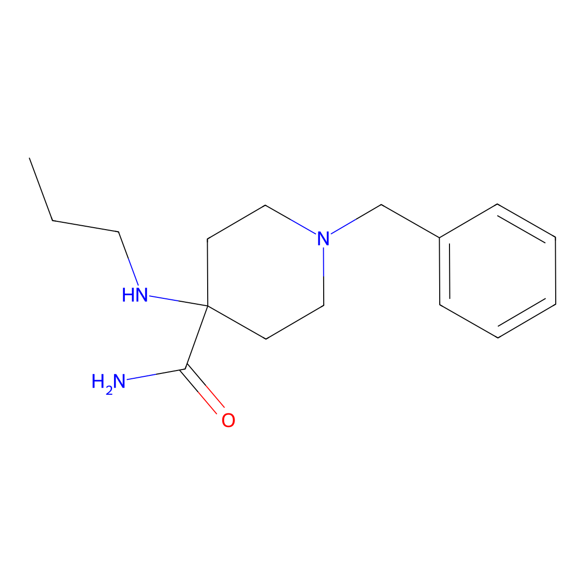1-Benzyl-4-(propylamino)piperidine-4-carboxamide molecular structure, CAS 1031-37-4