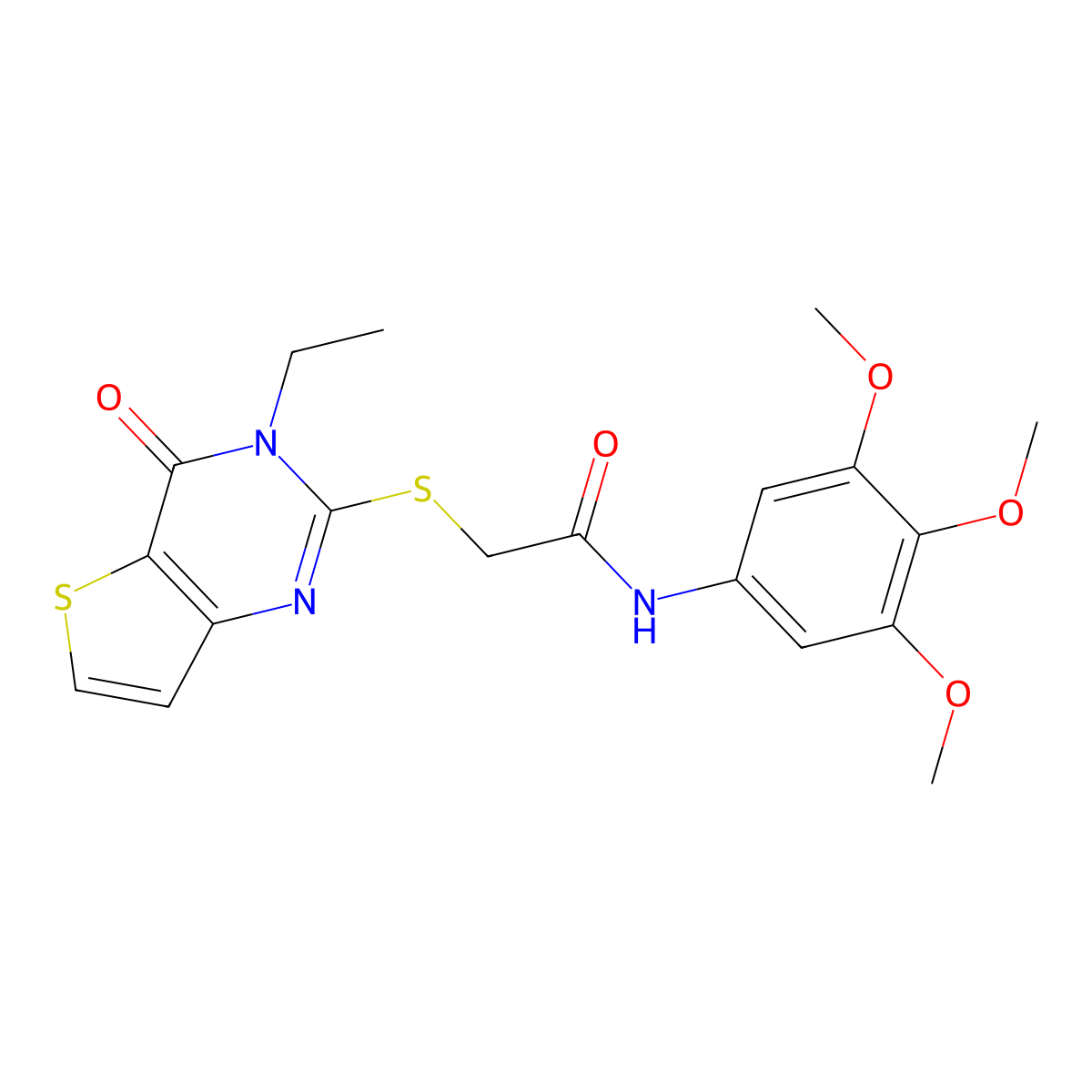 2-({3-ethyl-4-oxo-3H,4H-thieno[3,2-d]pyrimidin-2-yl}sulfanyl)-N-(3,4,5-trimethoxyphenyl)acetamide molecular structure, CAS 1031038-49-9