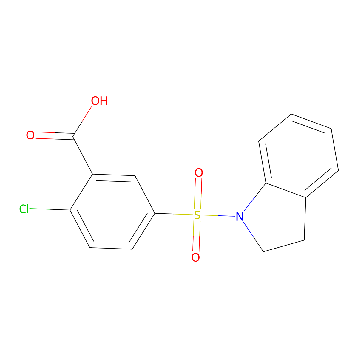 2-chloro-5-(2,3-dihydro-1H-indole-1-sulfonyl)benzoic acid molecular structure, CAS 1031062-84-6