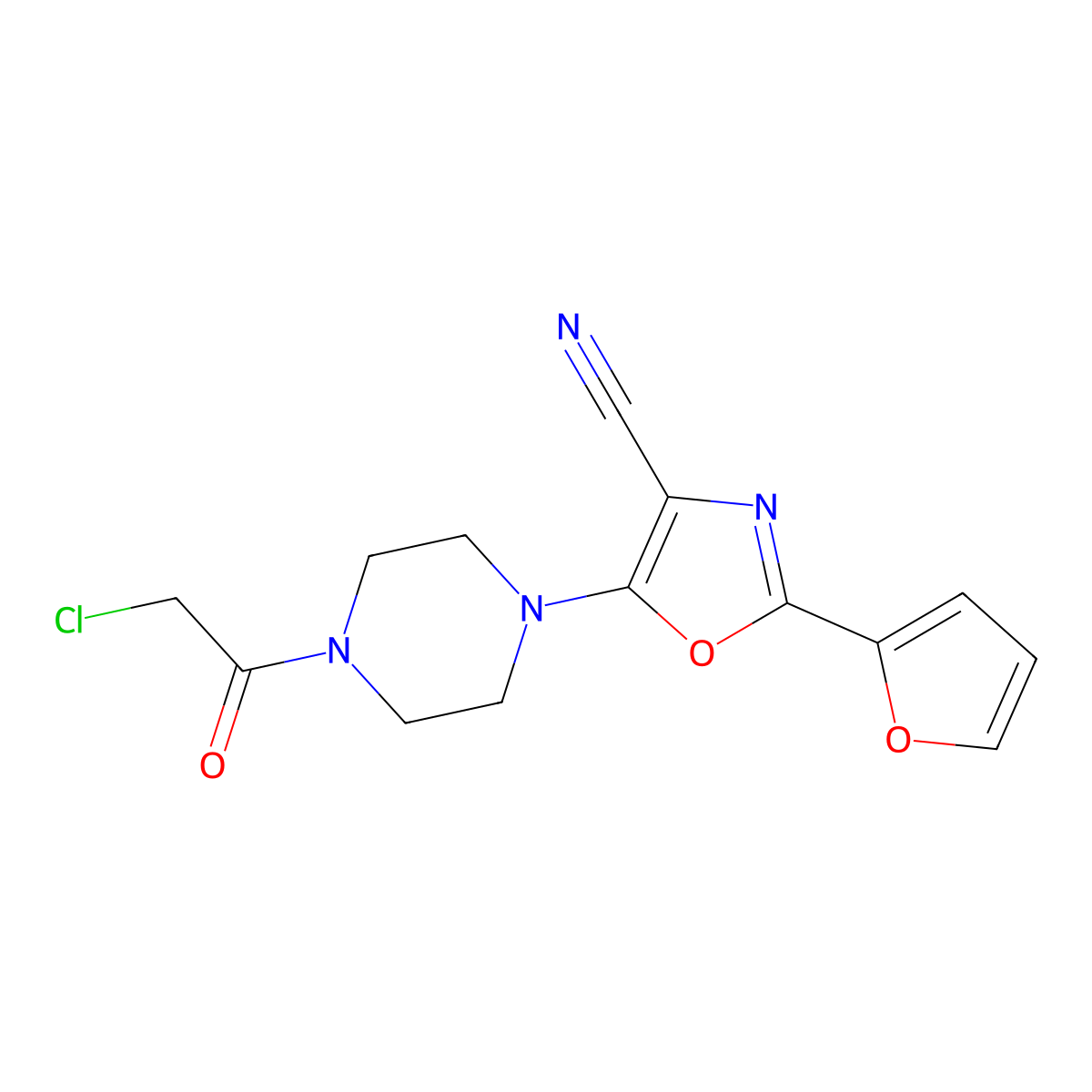 5-[4-(2-Chloroacetyl)piperazin-1-yl]-2-(furan-2-yl)-1,3-oxazole-4-carbonitrile molecular structure, CAS 1031130-76-3