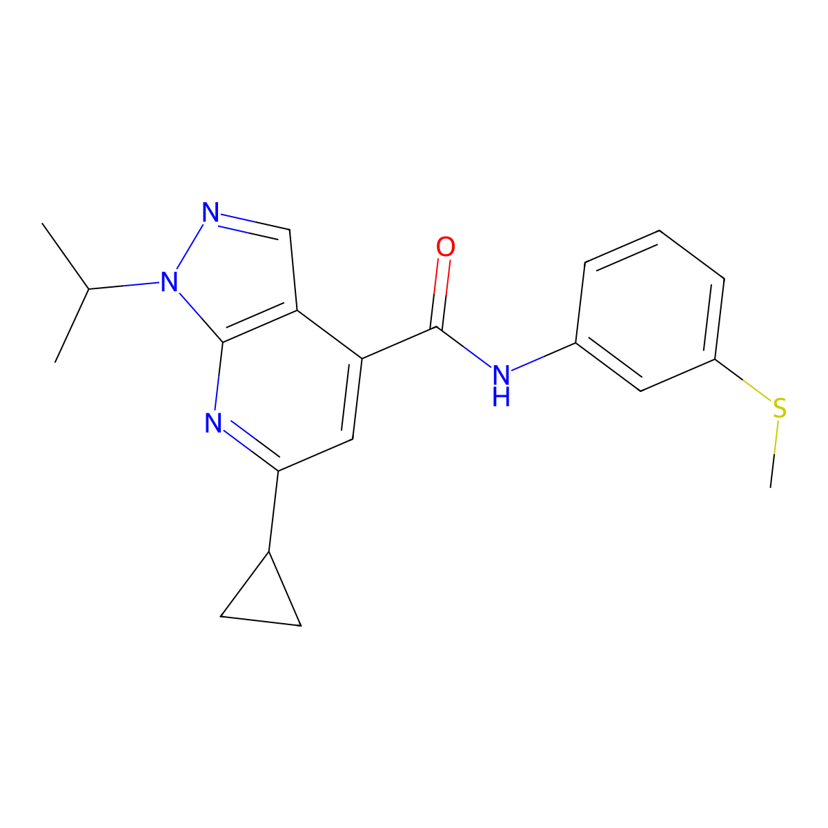 6-cyclopropyl-N-[3-(methylsulfanyl)phenyl]-1-(propan-2-yl)-1H-pyrazolo[3,4-b]pyridine-4-carboxamide molecular structure, CAS 1031204-13-3
