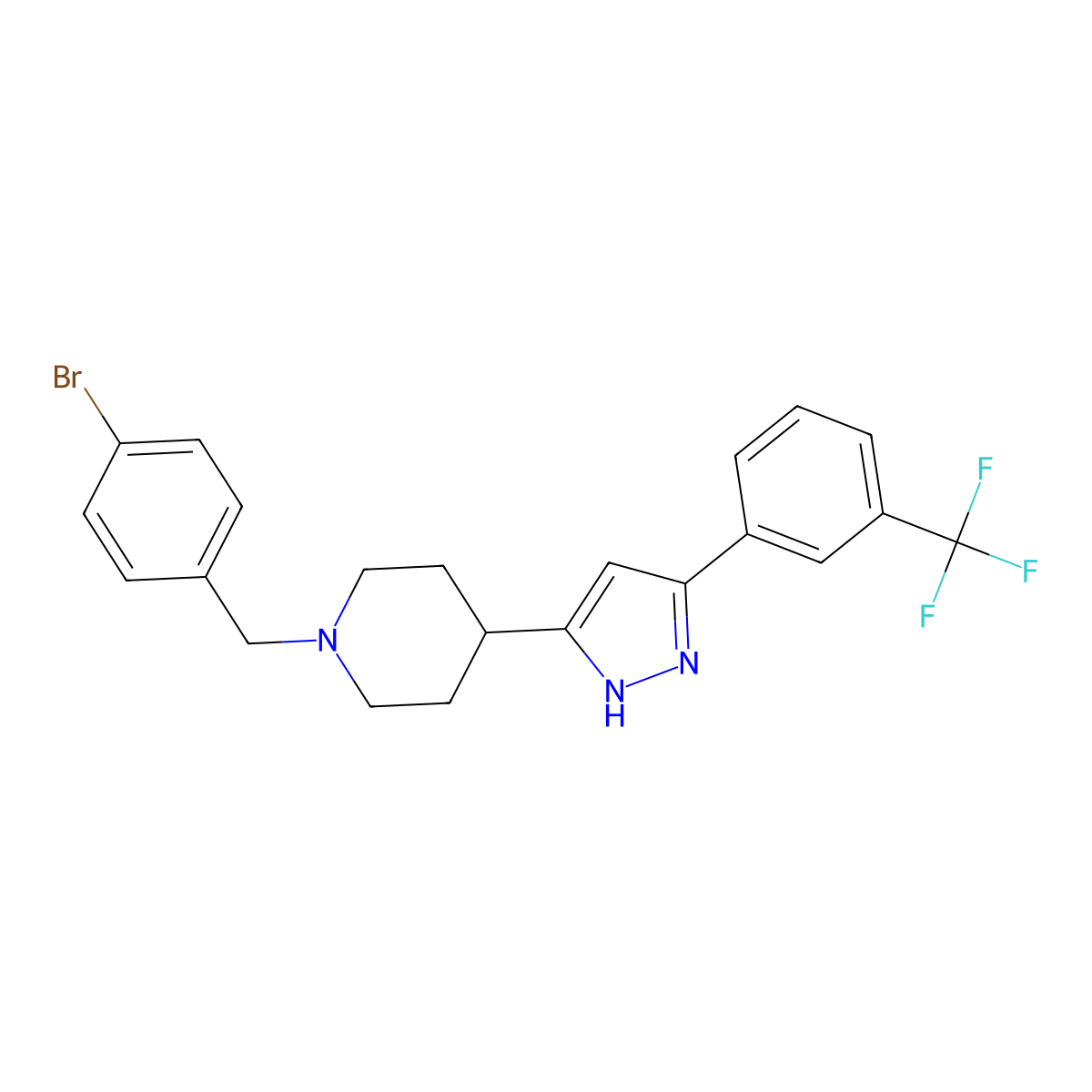 1-[(4-bromophenyl)methyl]-4-[3-[3-(trifluoromethyl)phenyl]-1H-pyrazol-5-yl]piperidine molecular structure, CAS 1031206-96-8