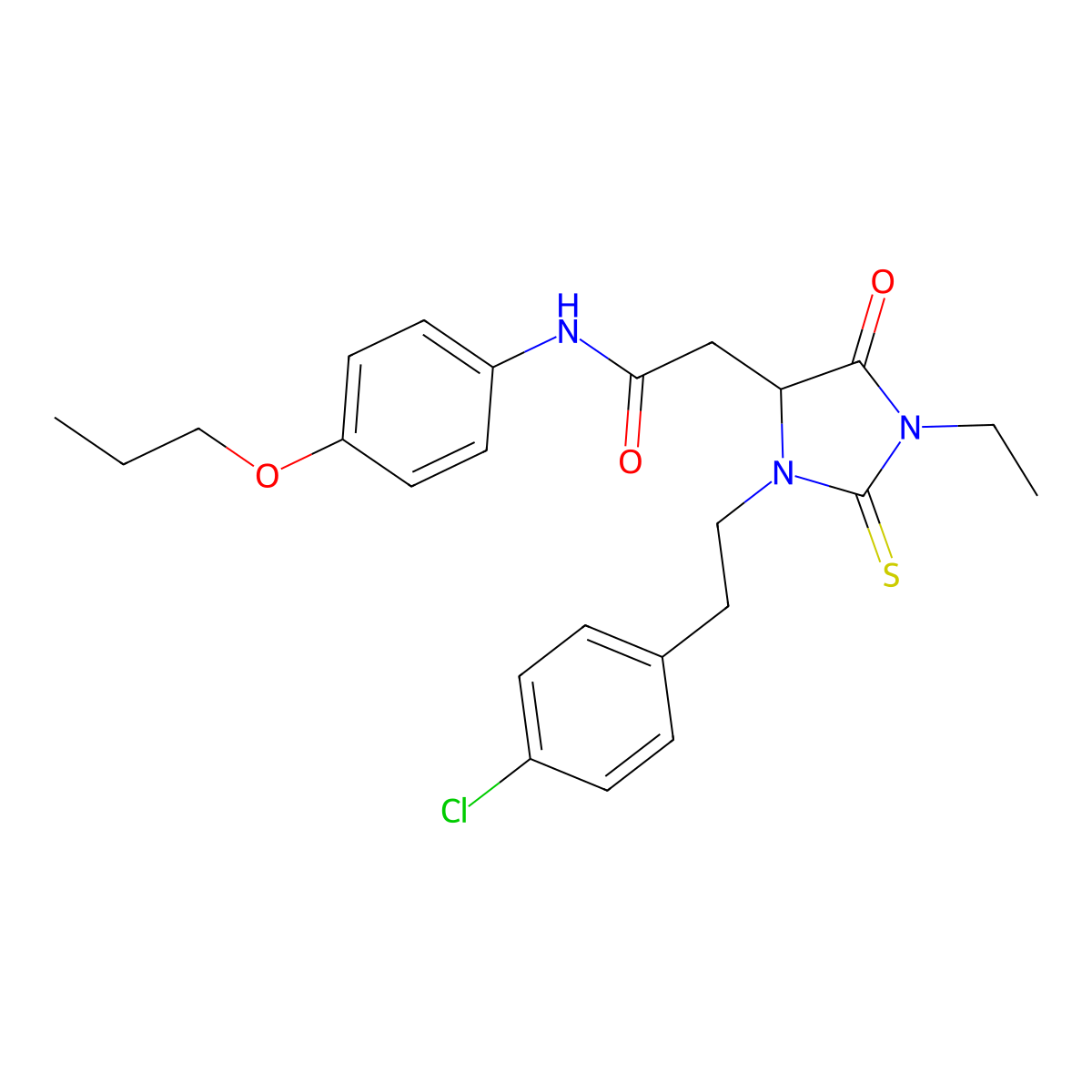 2-{3-[2-(4-chlorophenyl)ethyl]-1-ethyl-5-oxo-2-thioxoimidazolidin-4-yl}-N-(4-propoxyphenyl)acetamide molecular structure, CAS 1031207-69-8