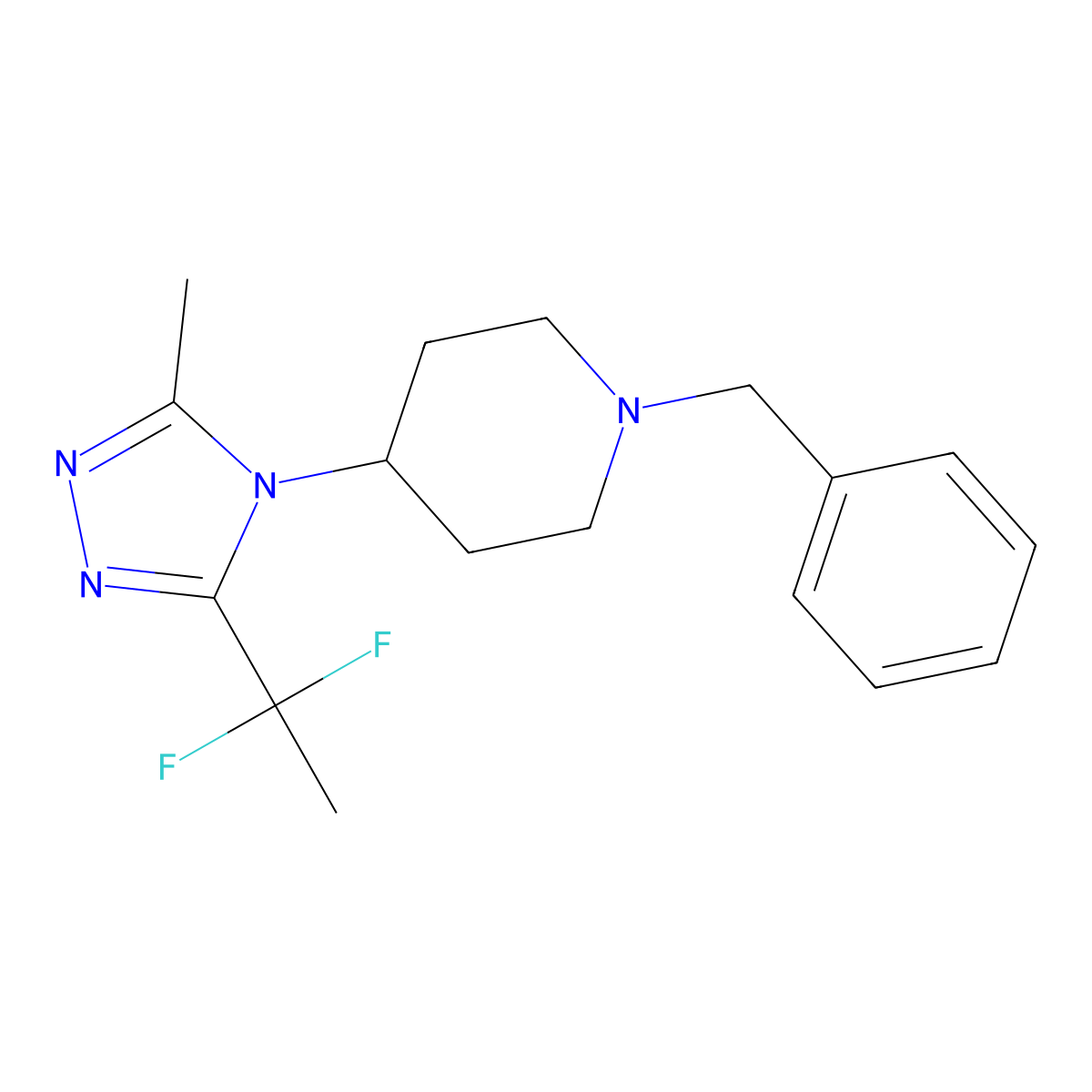 1-Benzyl-4-[3-(1,1-difluoroethyl)-5-methyl-1,2,4-triazol-4-yl]piperidine molecular structure, CAS 1031207-76-7