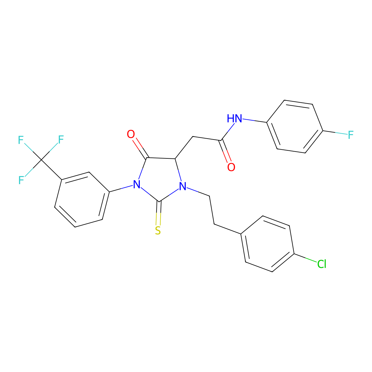 2-{3-[2-(4-chlorophenyl)ethyl]-5-oxo-2-thioxo-1-[3-(trifluoromethyl)phenyl]imidazolidin-4-yl}-N-(4-fluorophenyl)acetamide molecular structure, CAS 1031207-97-2