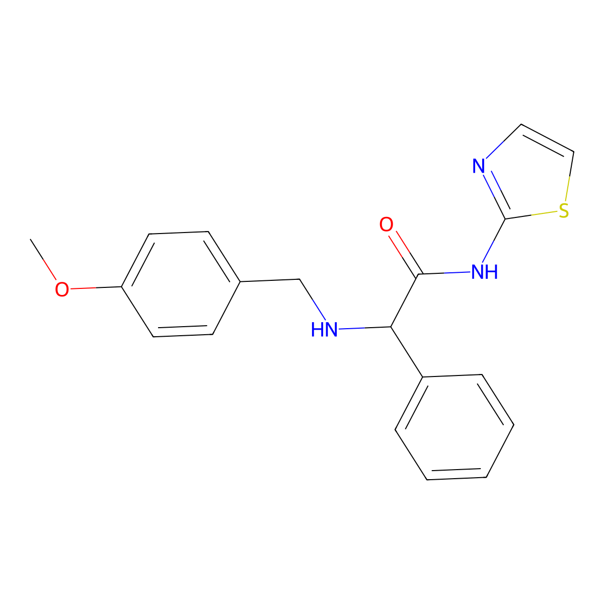 2-[(4-methoxybenzyl)amino]-2-phenyl-N-(1,3-thiazol-2-yl)acetamide molecular structure, CAS 1031209-53-6