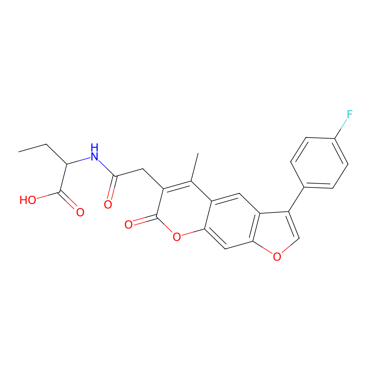 2-(2-(3-(4-fluorophenyl)-5-methyl-7-oxo-7H-furo[3,2-g]chromen-6-yl)acetamido)butanoic acid molecular structure, CAS 1031220-89-9