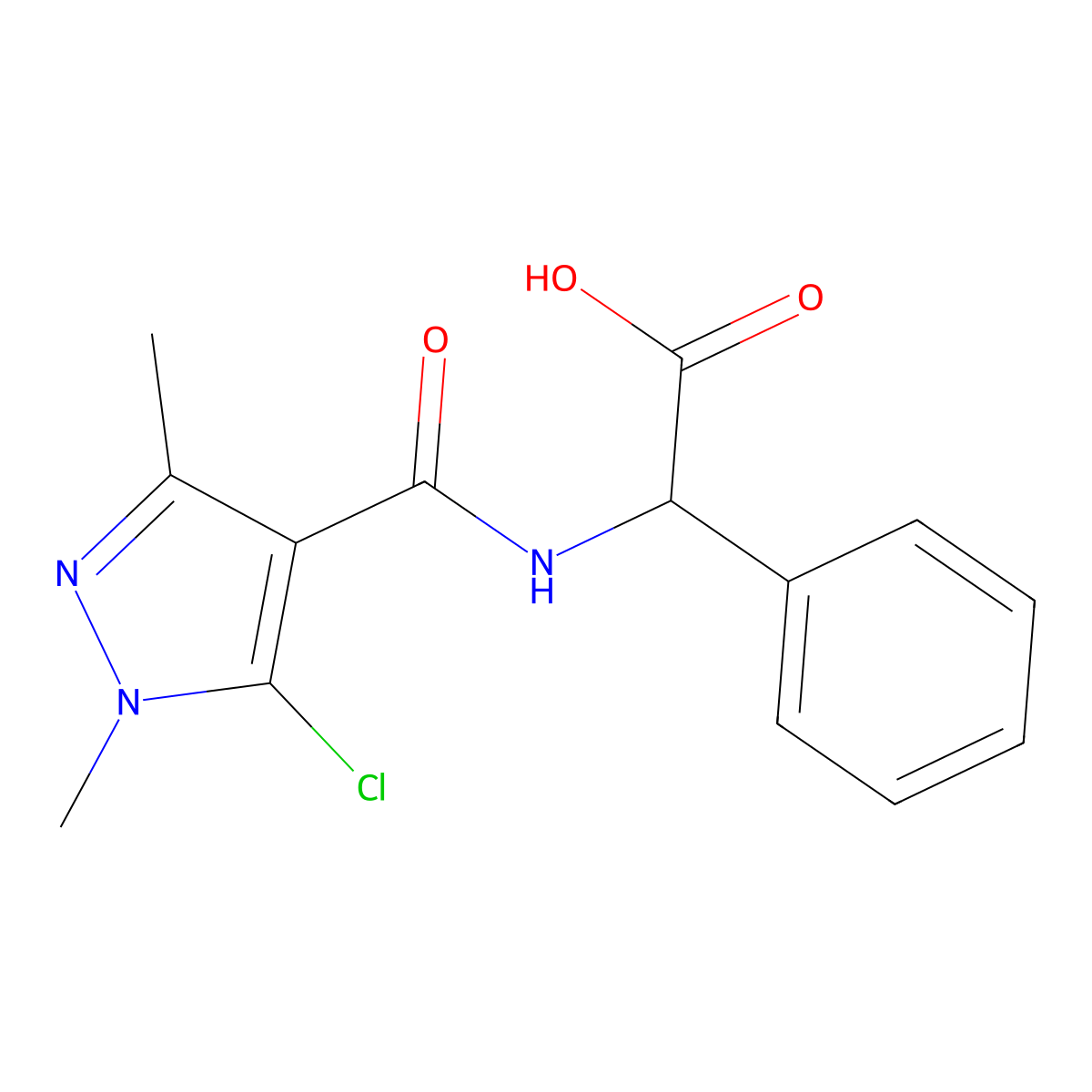 2-{[(5-chloro-1,3-dimethyl-1H-pyrazol-4-yl)carbonyl]amino}-2-phenylacetic acid molecular structure, CAS 1031235-44-5
