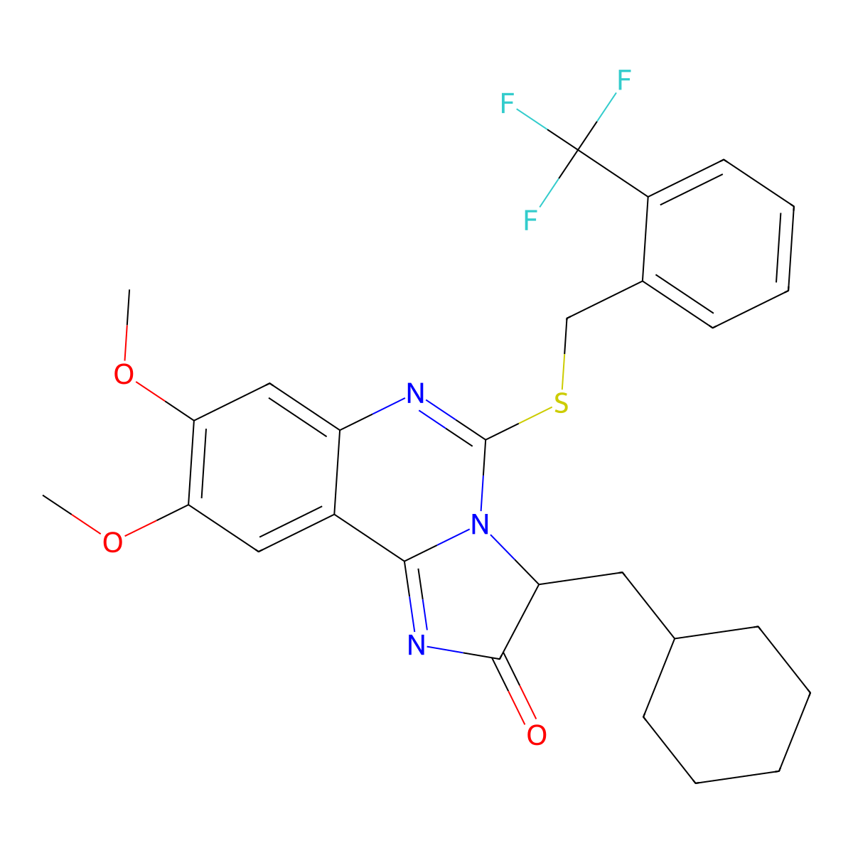 3-(cyclohexylmethyl)-8,9-dimethoxy-5-[[2-(trifluoromethyl)phenyl]methylsulfanyl]-3H-imidazo[1,2-c]quinazolin-2-one molecular structure, CAS 1031247-35-4